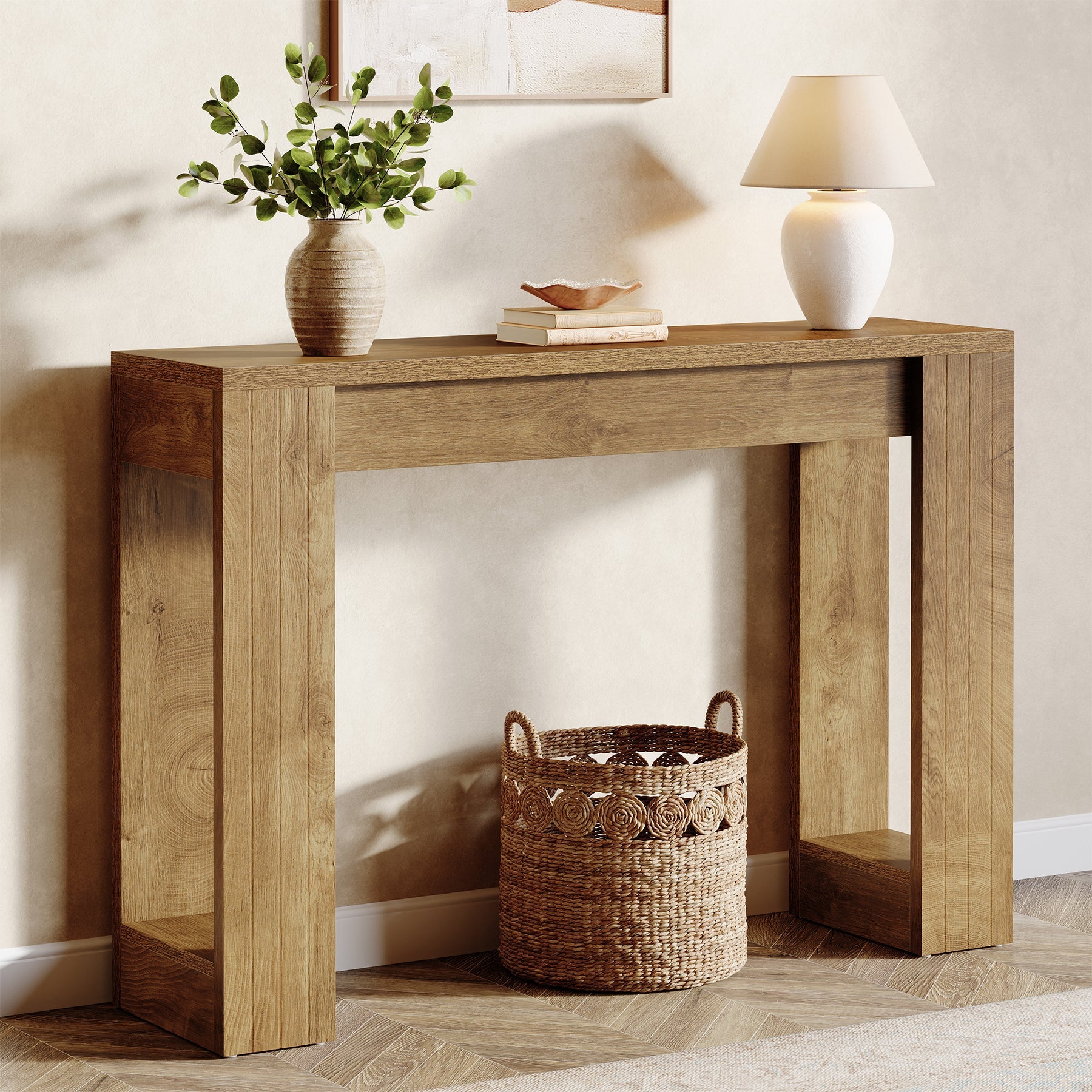 41.3" Modern Farmhouse Console Table – Rectangular Sofa Table with Double Wooden Base for Entryway, Hallway, or Living Room