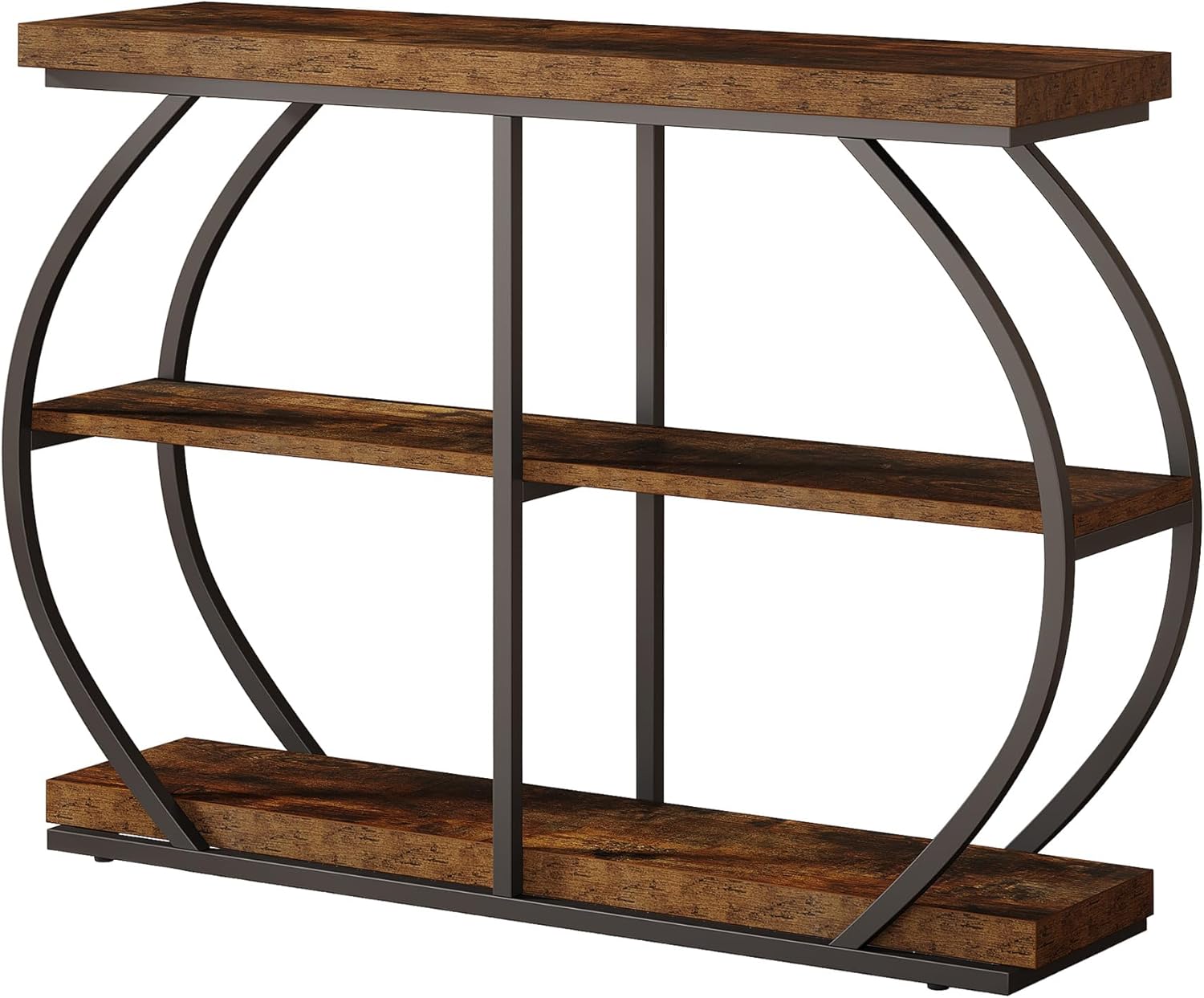 41.33" Industrial Console Table - Rustic Brown 3-Tier Entryway Shelf w/Arched Metal Frame