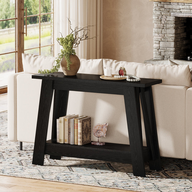 105cm Rustic Farmhouse Console Table - 2-Tier Narrow Entryway Table with Storage