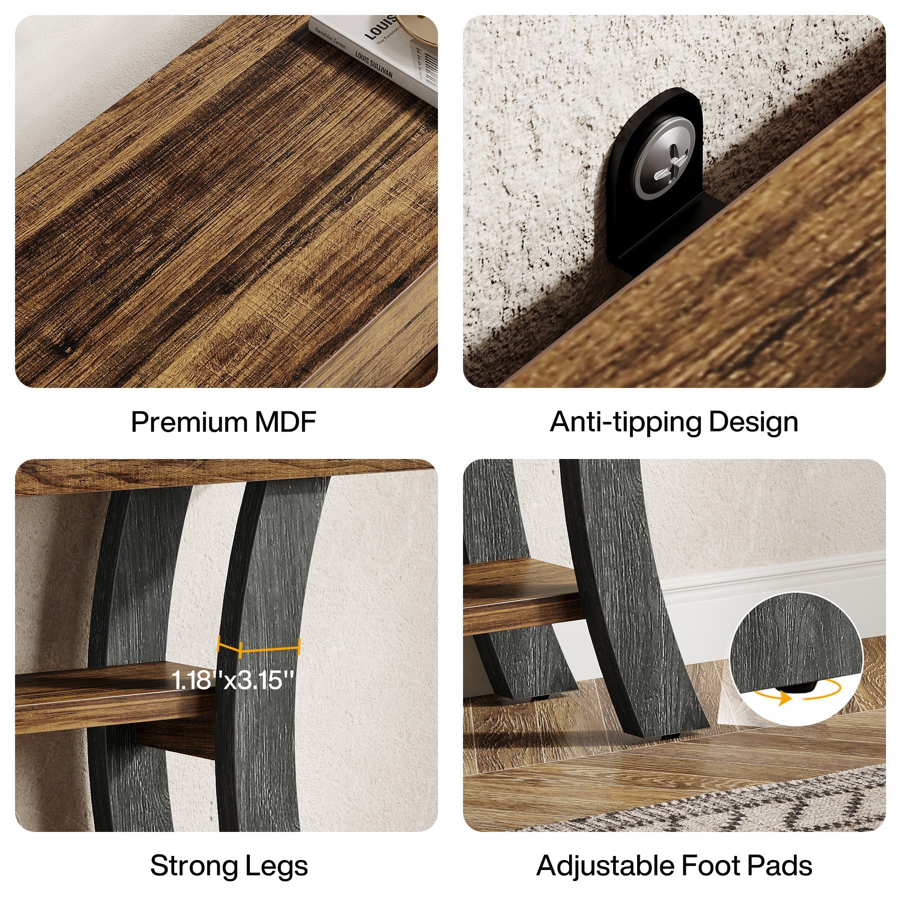 41" Console Table, Sofa Entryway Table with Storage Shelves