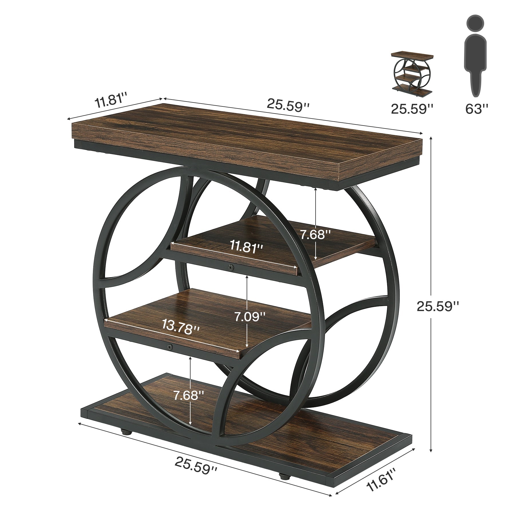 Tribesigns 25.59 Inch Narrow Side Table with Storage, 4 Tier Industrial End Table