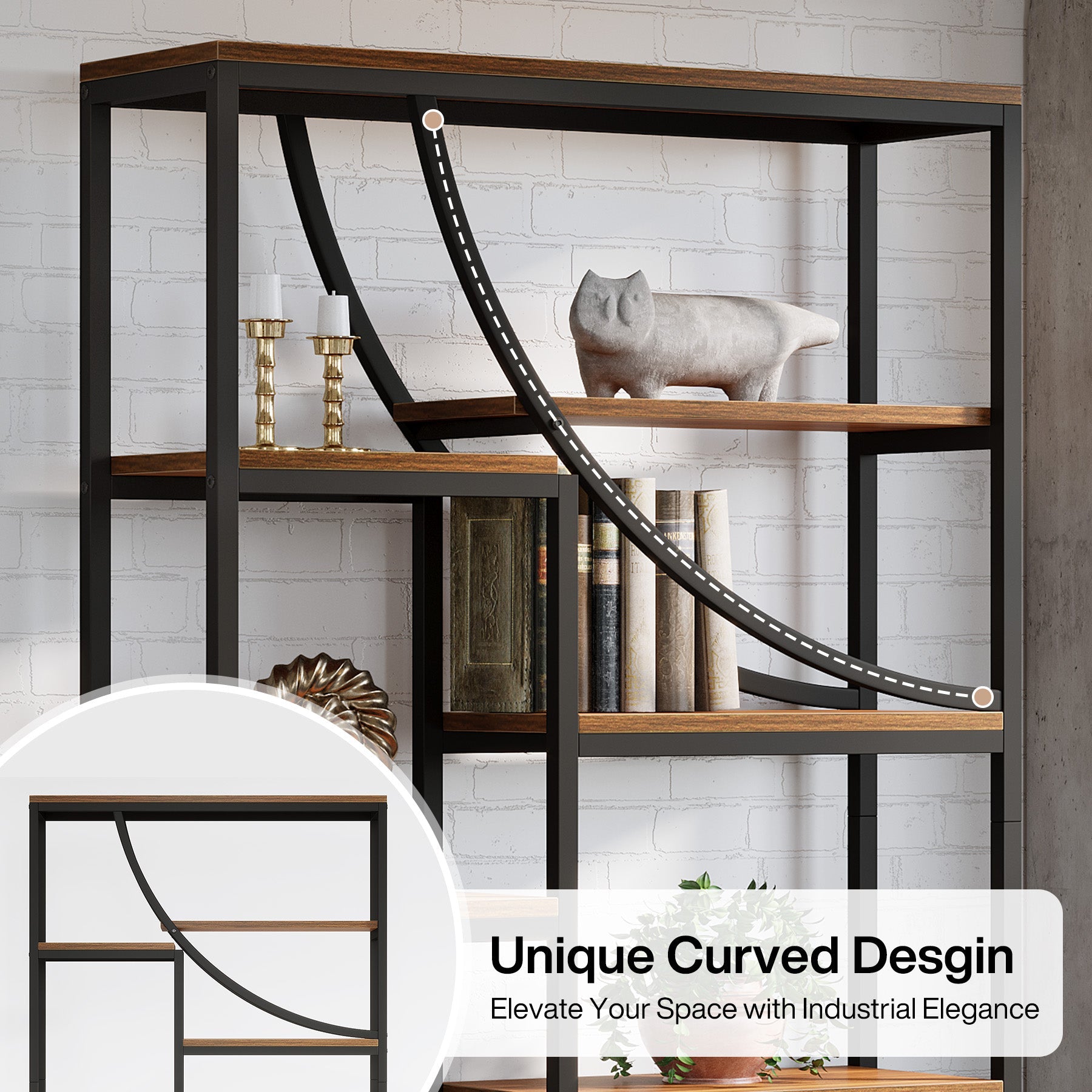 9-Tier Bookcase, 70.87" Industrial Etagere Bookshelf with Open Shelf