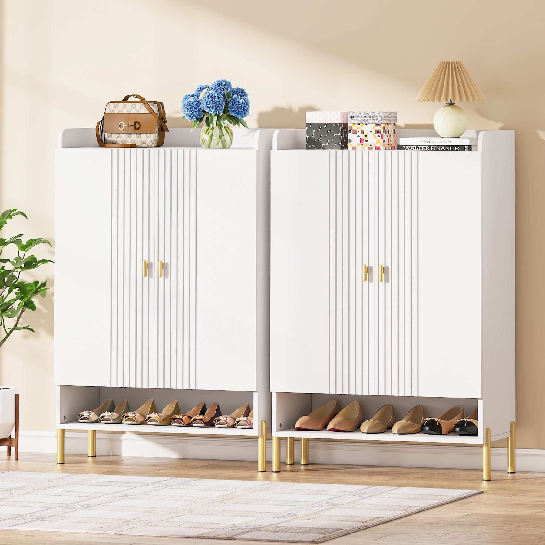 6-Tier Shoe Cabinet, Freestanding White Organizer with Doors for Entryway