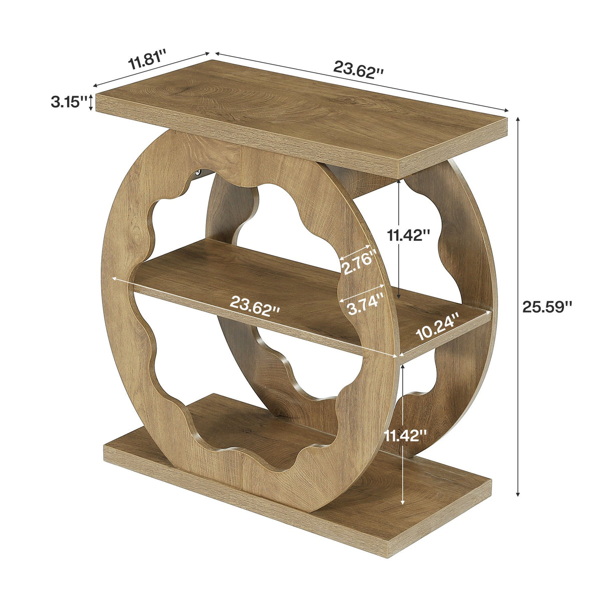 60cm 3-Tier Side Table with Storage Shelves, Narrow Bedside Table for Living Room