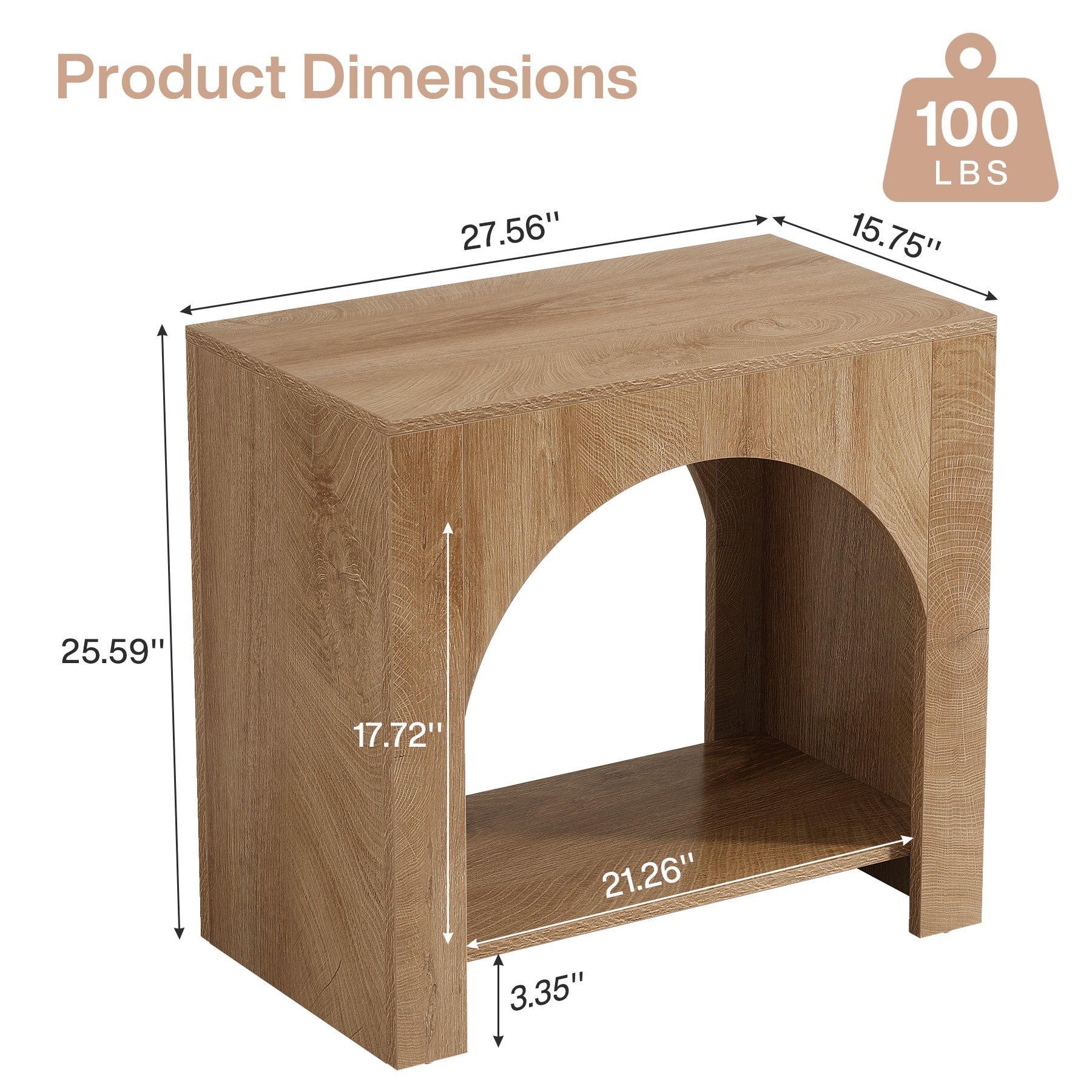 27" Nightstand, Farmhouse Bedside Table with Storage