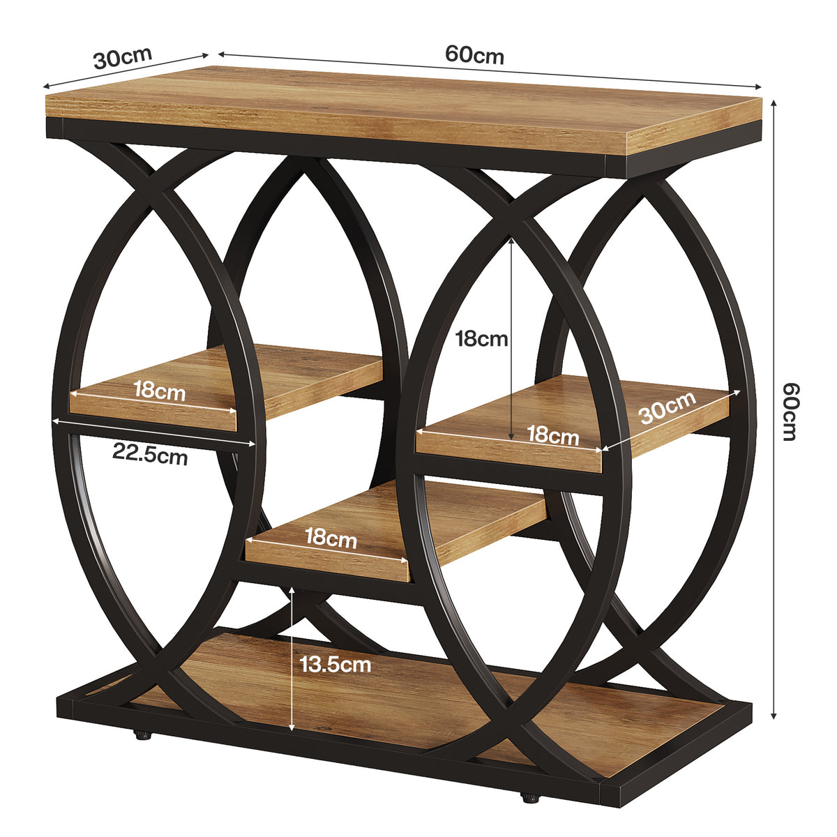 23.6" Rustic 4-Shelf End Table - Narrow Storage Side Table for Bedroom & Living Room