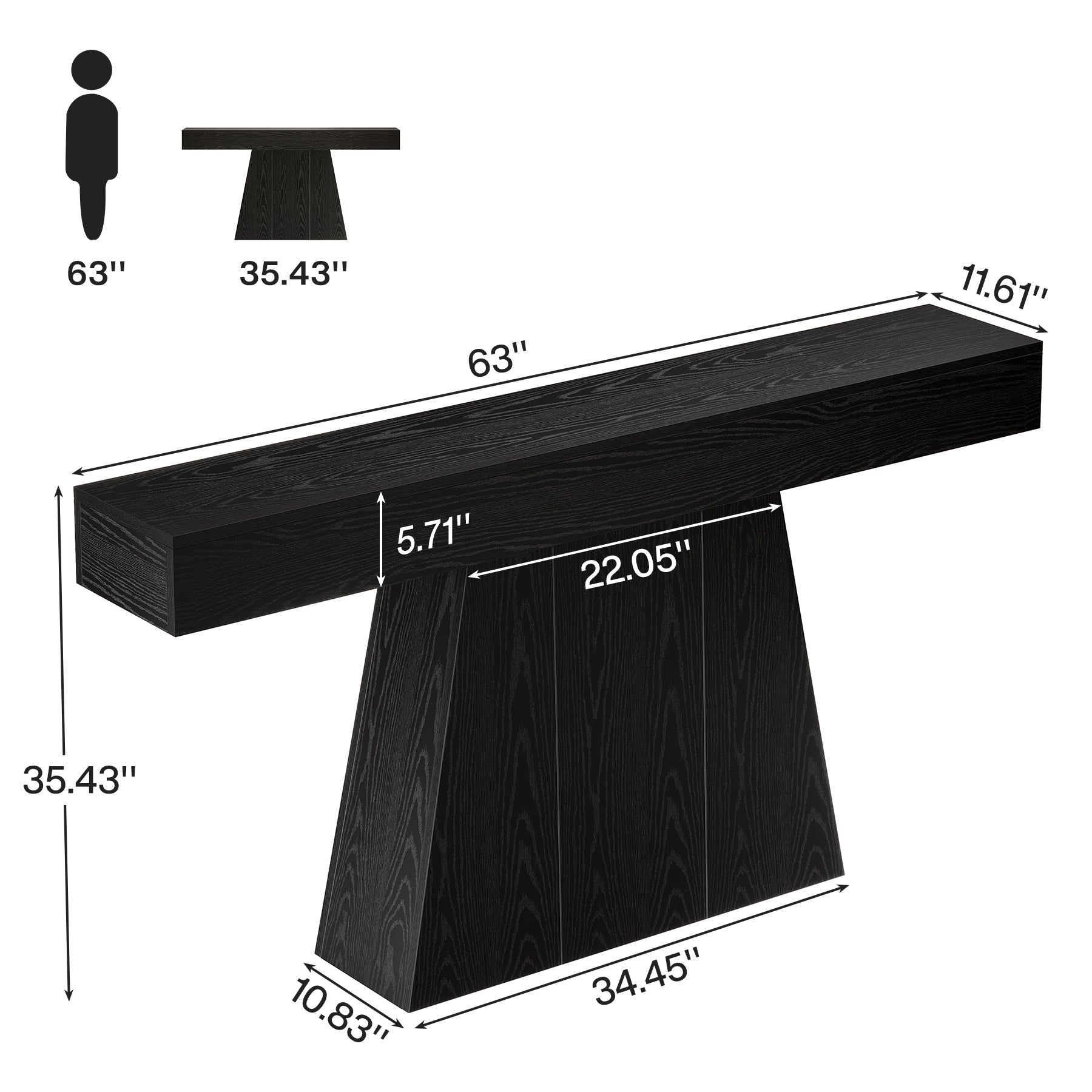 63" Console Table, Farmhouse Entryway Table Sofa Table with Trapezoidal Base