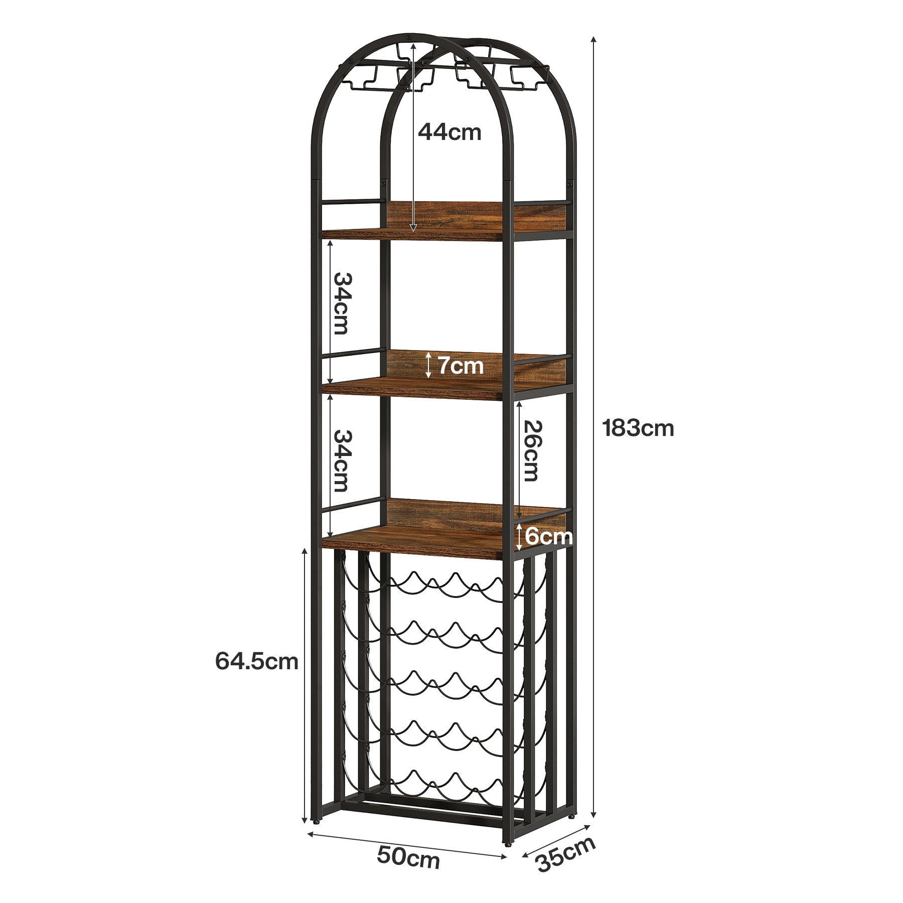 72.04" Tall Wine Rack with Glass Holder, Industrial Metal Wine Storage Stand with Tabletop
