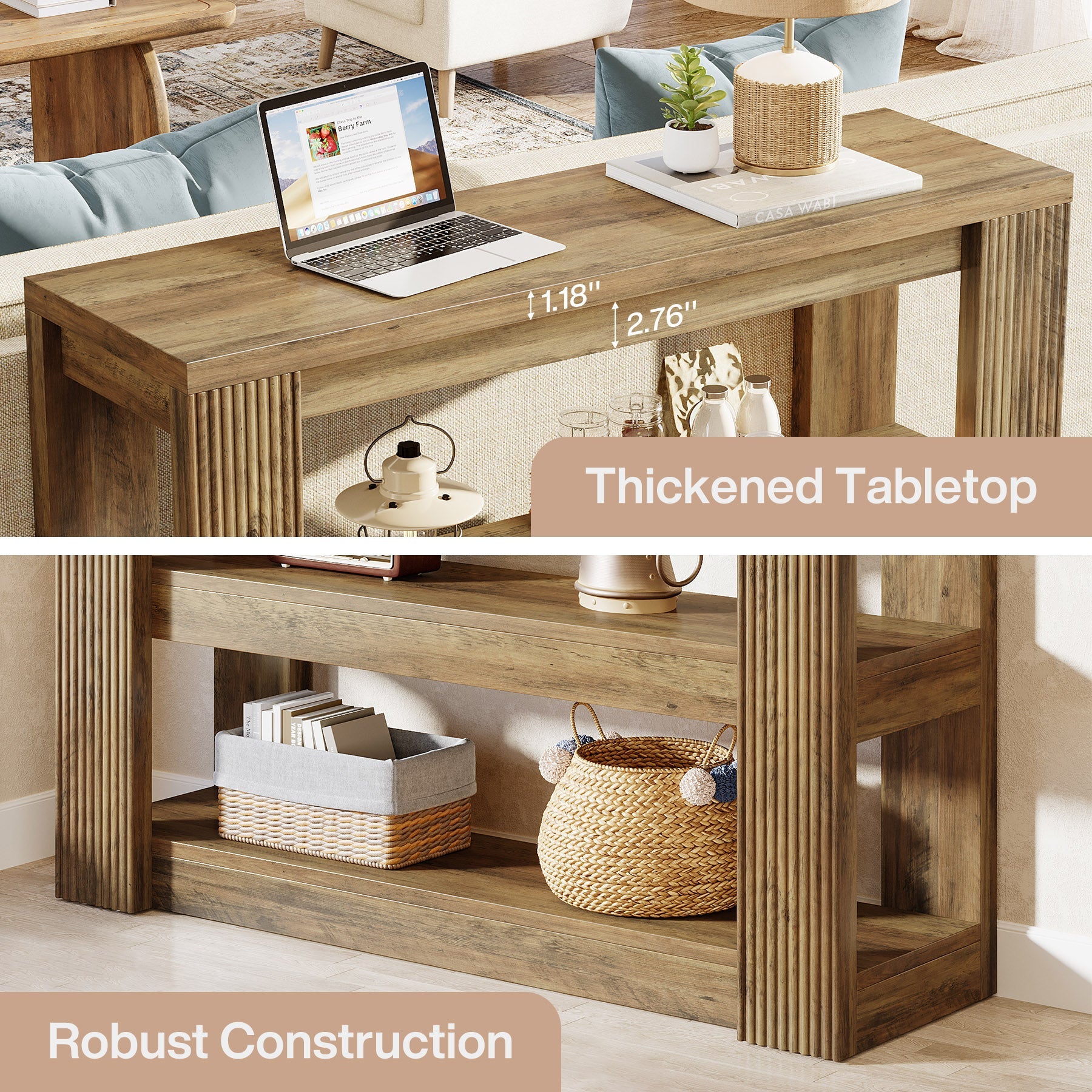 41.3" 3-Tier Farmhouse Console Table, Narrow Entryway Sofa Table with Storage Shelves for Hallway, Living Room, or Foyer