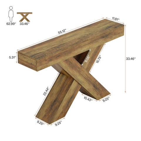 55" Console Table, Wooden Unique Design Sofa Foyer Table