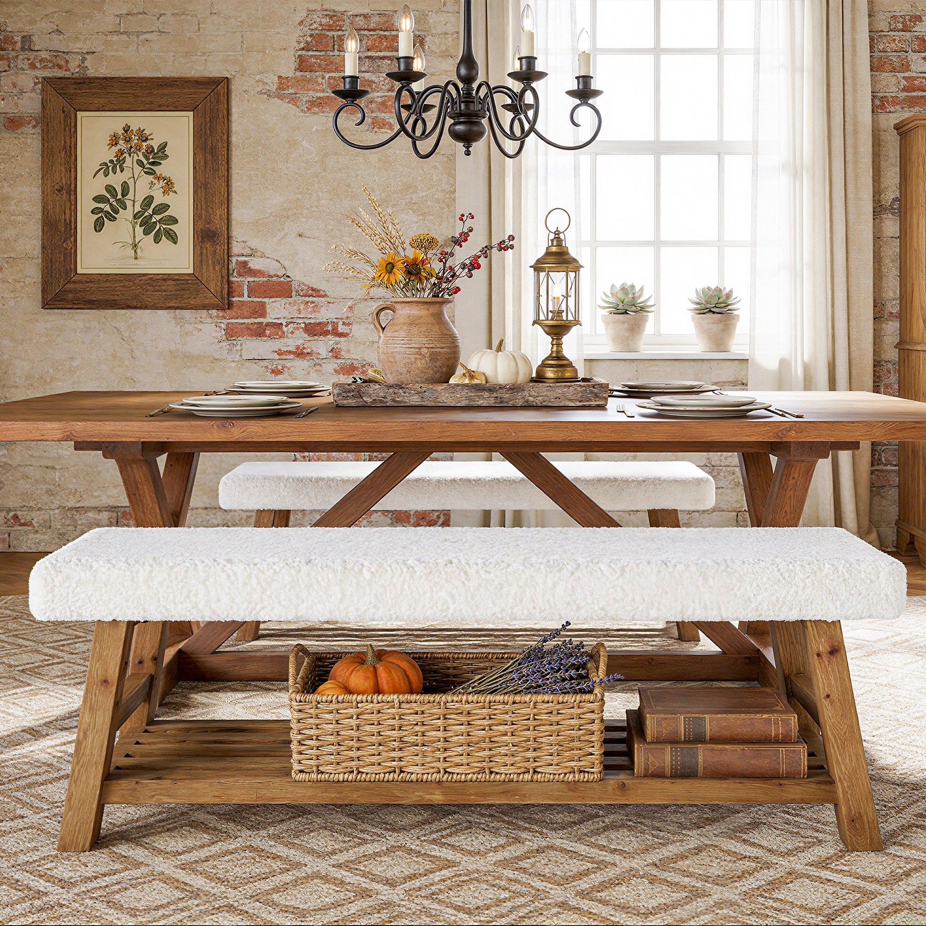 140cm Upholstered Dining Bench, 2-Tier Solid Wood Kitchen Table Bench with Cushion