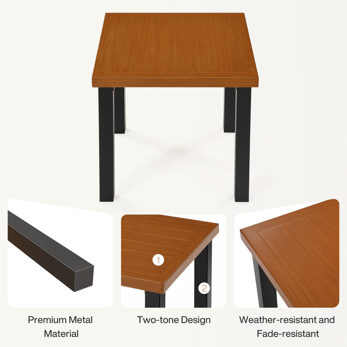 45cm Square Outdoor Side Table, Weather Resistant Patio End Table with Metal Legs