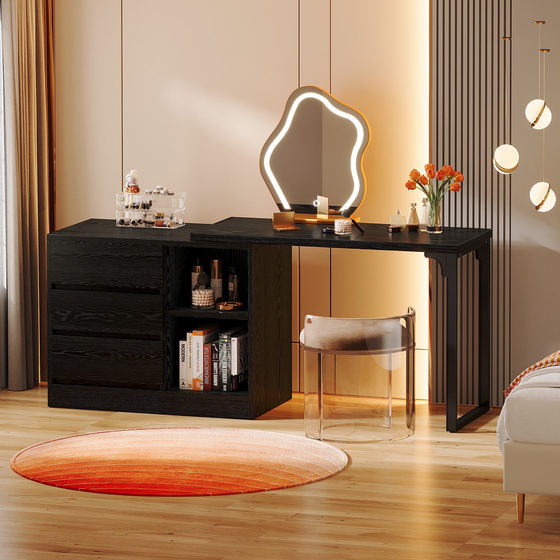Modern Makeup Vanity, Dressing Table With 3 Drawers & Storage Shelves