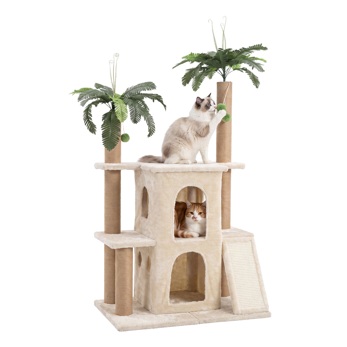 150cm Cat Tree, 2 Plush Condos & Sisal Posts for Multiple Cats