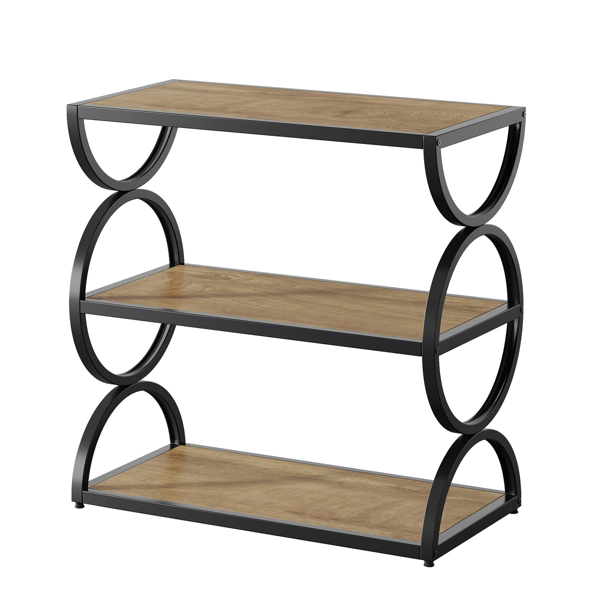 60cm Narrow Side Table, 3-Tier Industrial End Table with Circular Frame for Living Room
