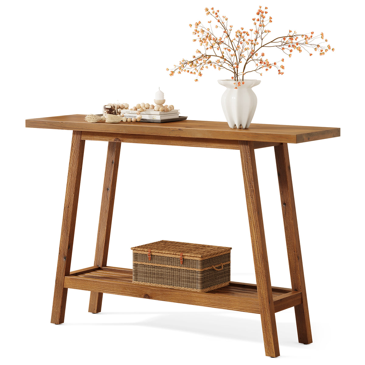 Tribesigns Country-Style Solid Wood Console Table with Shelf, 105 cm, for the Hallway and Living Room