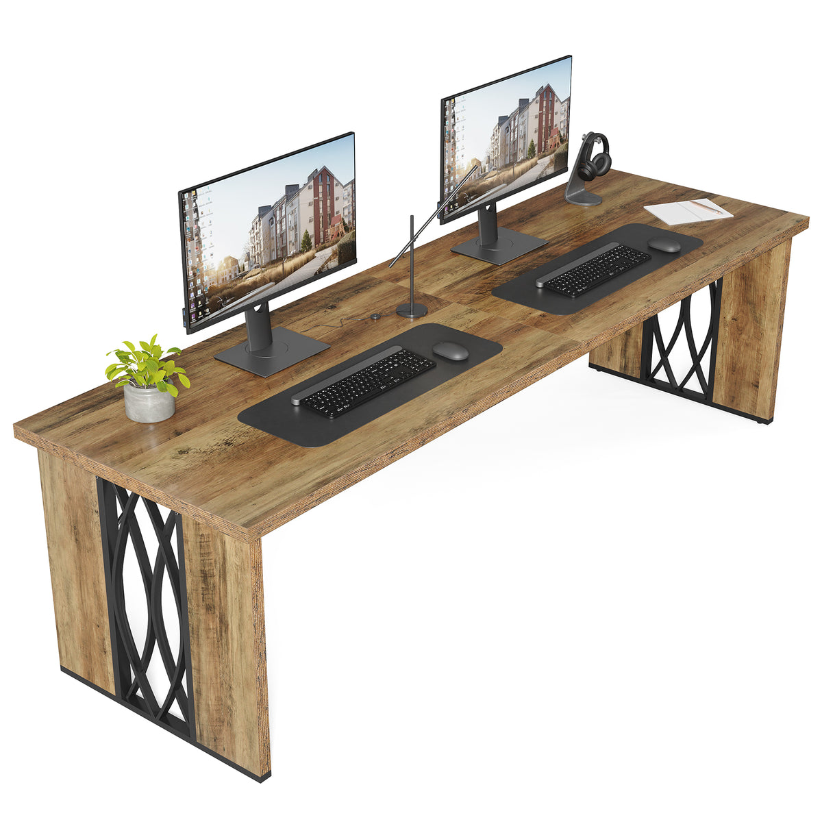 200cm Desk for Two People, Rustic Long Writing Desk for the Home Office
