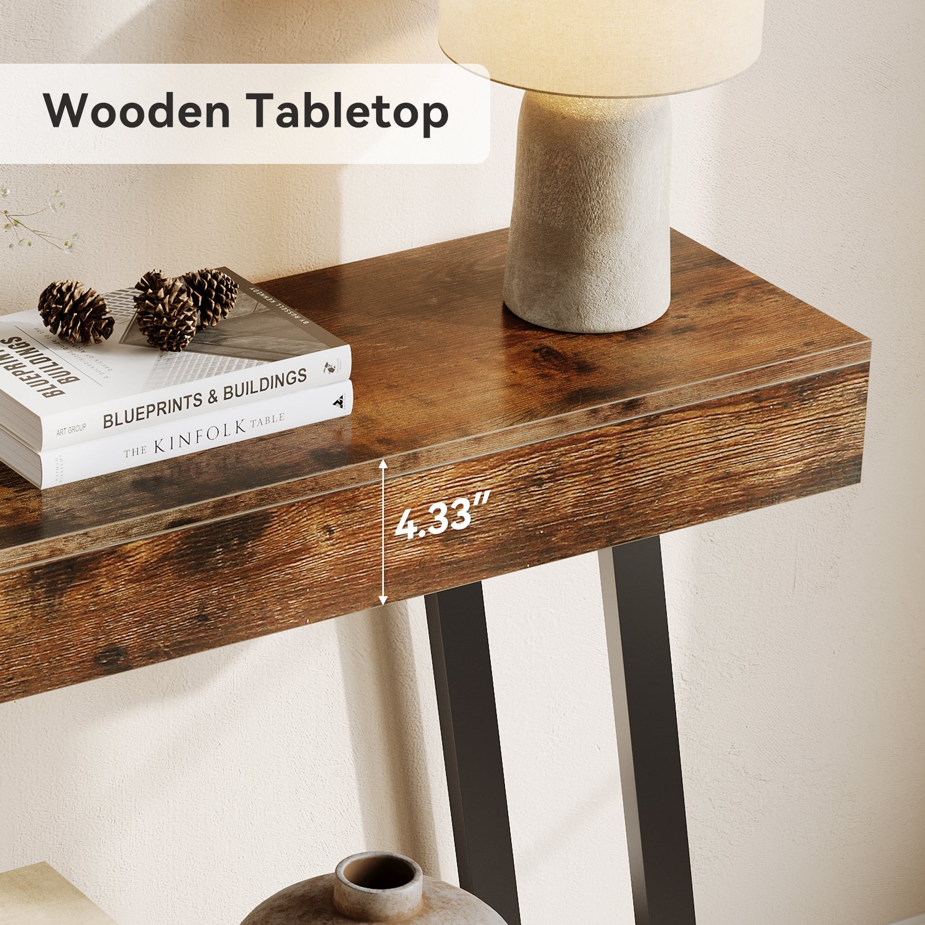 103cm Industrial Console Table with Geometric Metal Frame, 2-Tier Rustic Entryway Sofa Table