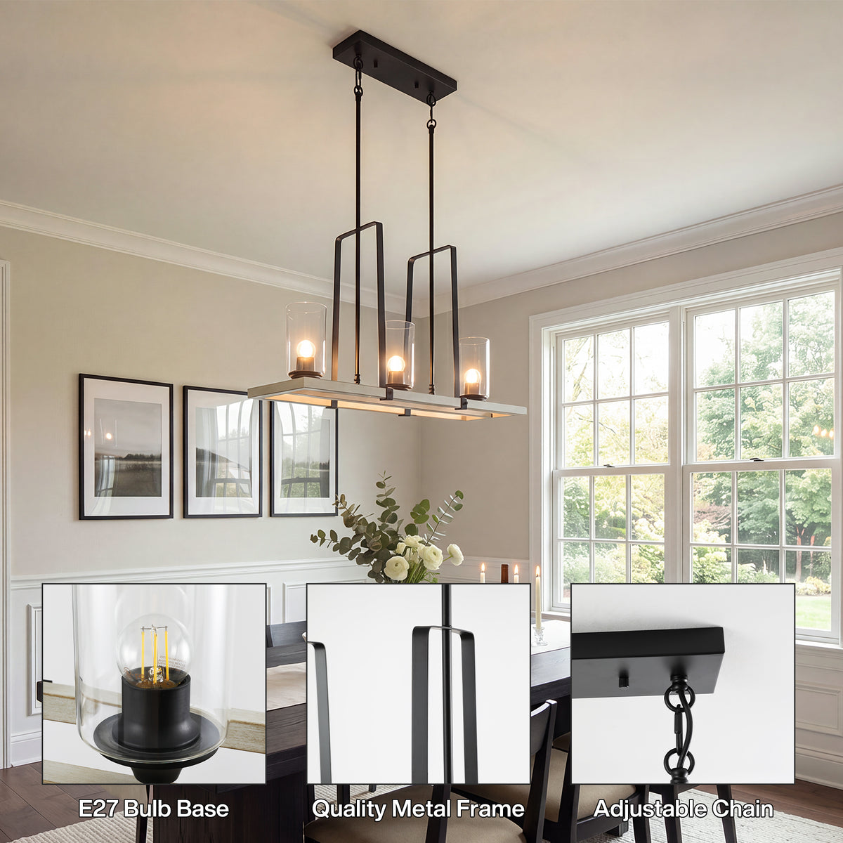 3-Light Black Industrial Pendant Light, Vintage Chandelier