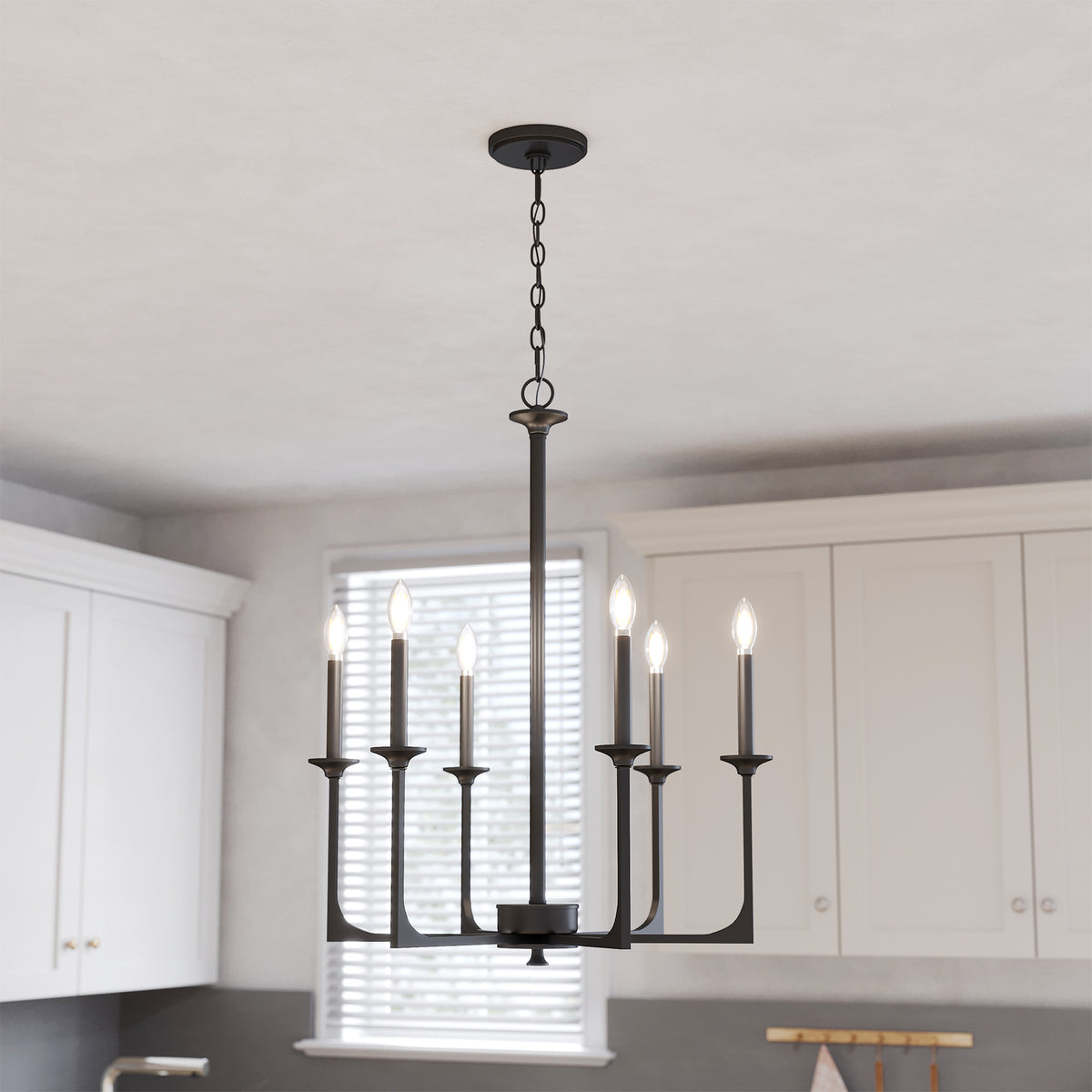 6-Light Black Wagon Wheel Chandelier, Modern Candle Pendant Light