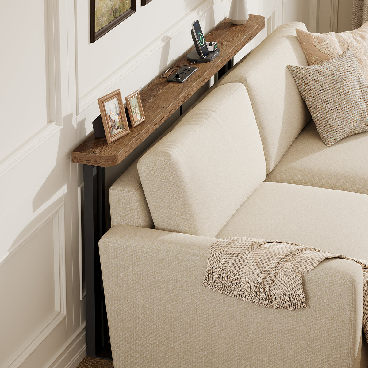 180cm Console Table, Skinny Sofa Table with Power Outlet for Living Room