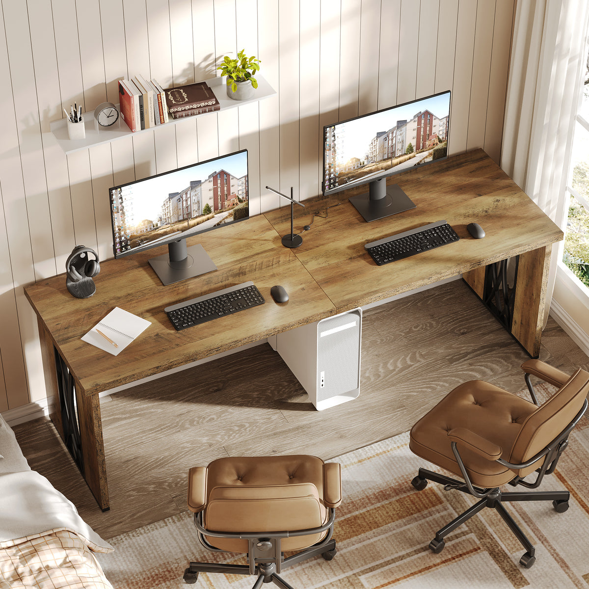 200cm Desk for Two People, Rustic Long Writing Desk for the Home Office
