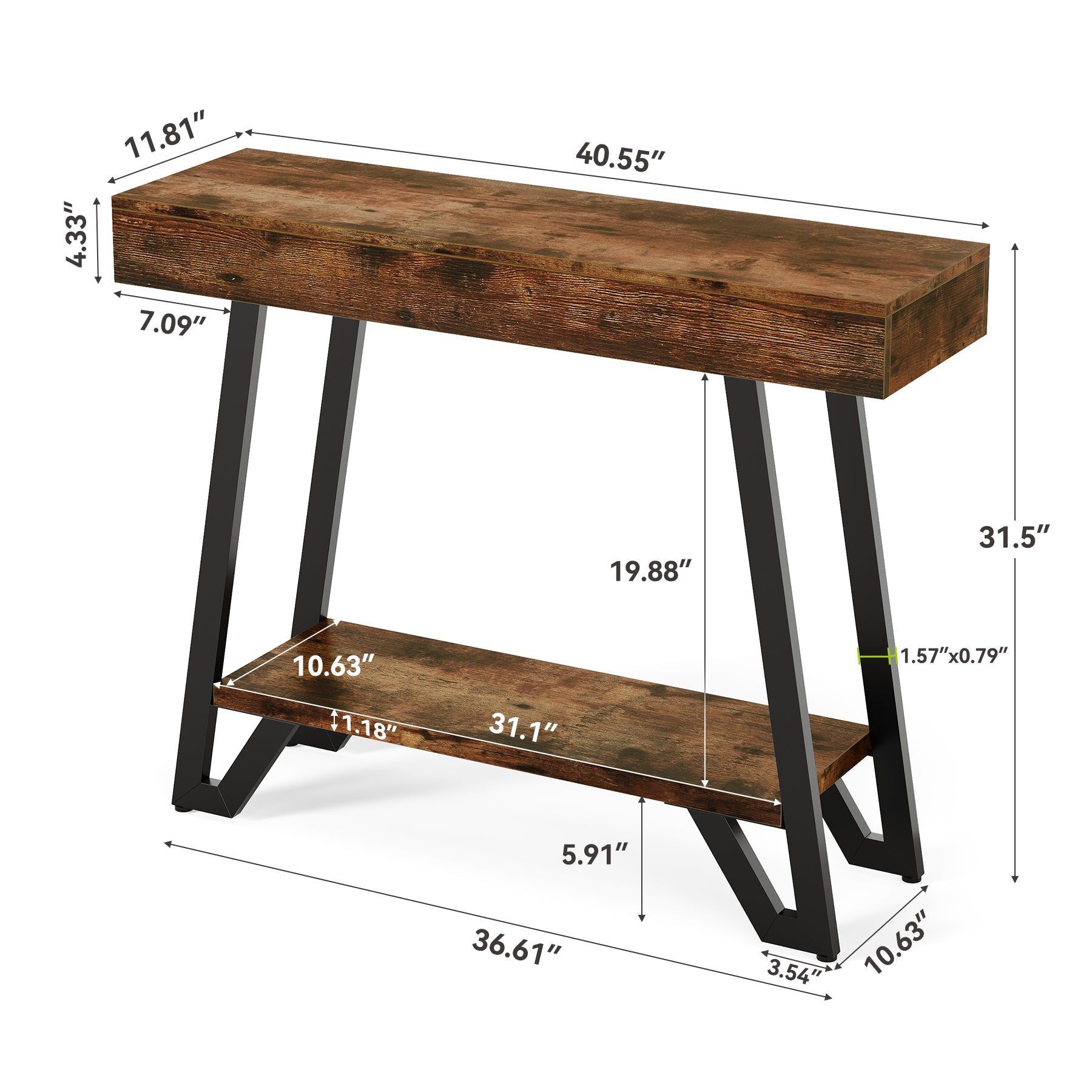 103cm Industrial Console Table with Geometric Metal Frame, 2-Tier Rustic Entryway Sofa Table