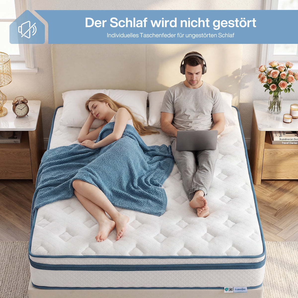 Tribesigns H3 Pocket Spring Mattress, medium firmness, 7-zone orthopaedic memory foam mattress with gel
