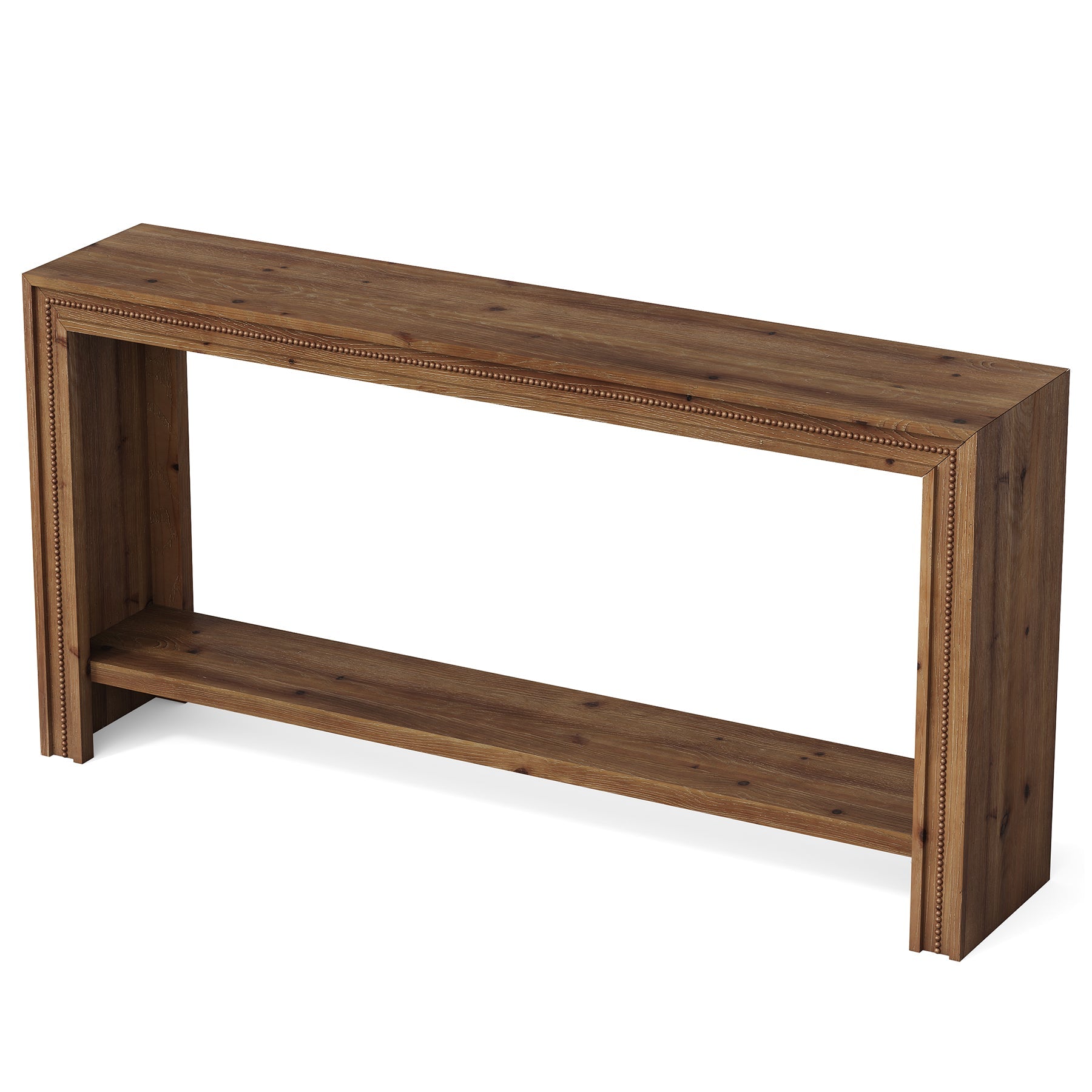 160cm Solid Wood Console Table, Narrow Entryway Table with 2-Tier Storage Shelf