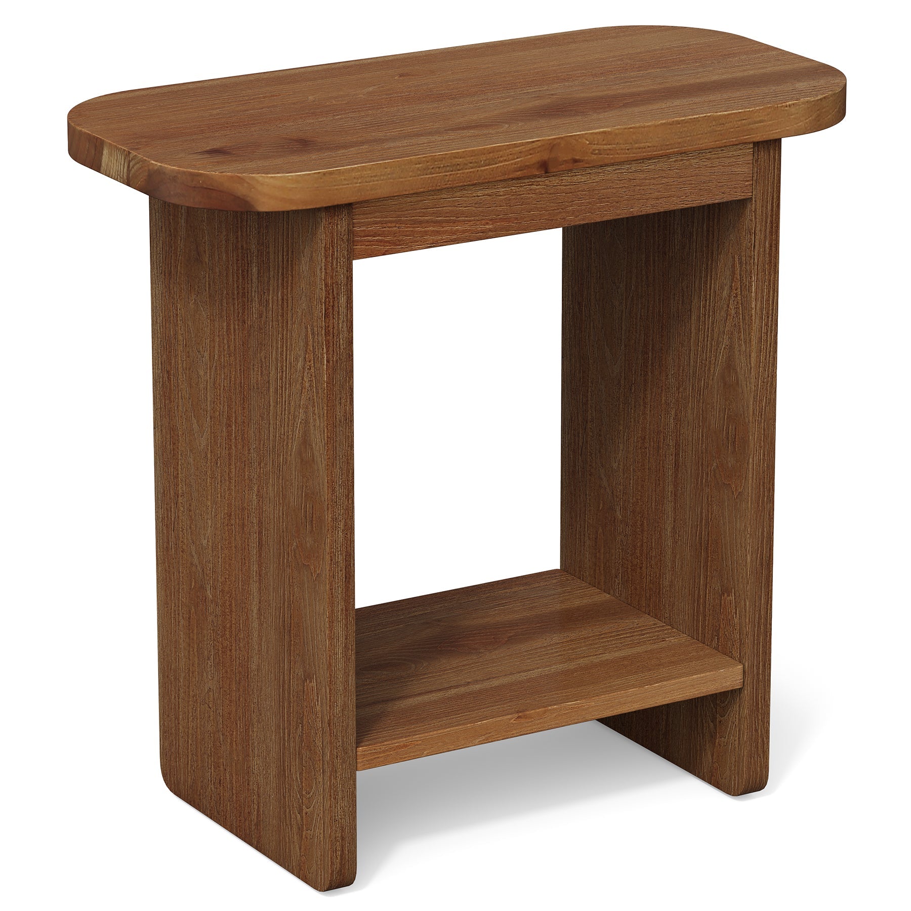 23.62" Solid Wood End Table, H-Shaped 2-Tier Side Table with Storage Shelf
