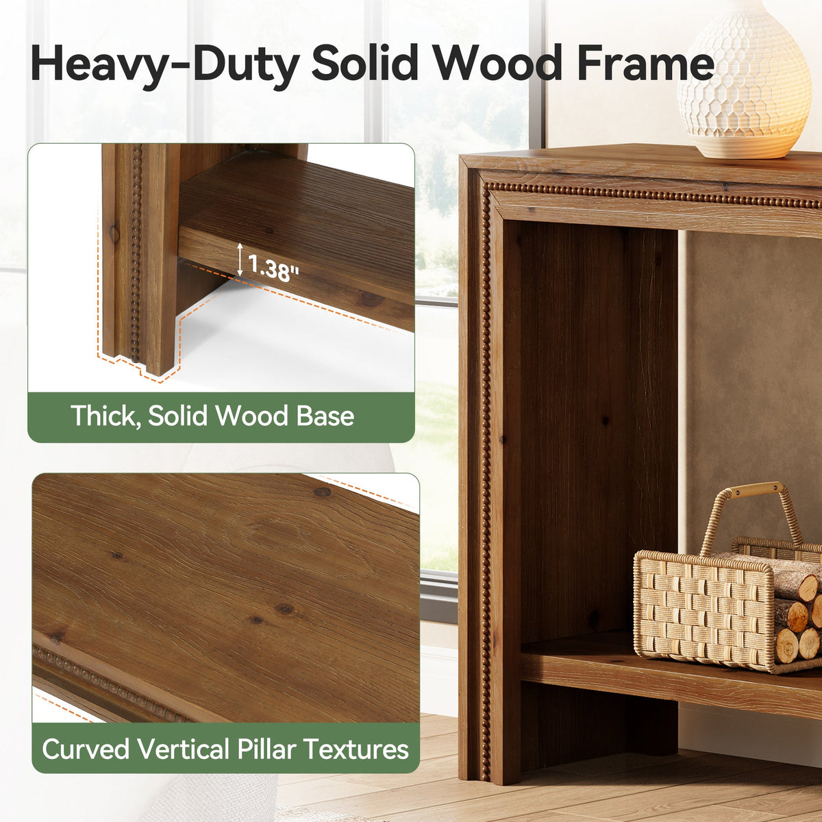 160cm Solid Wood Console Table, Narrow Entryway Table with 2-Tier Storage Shelf
