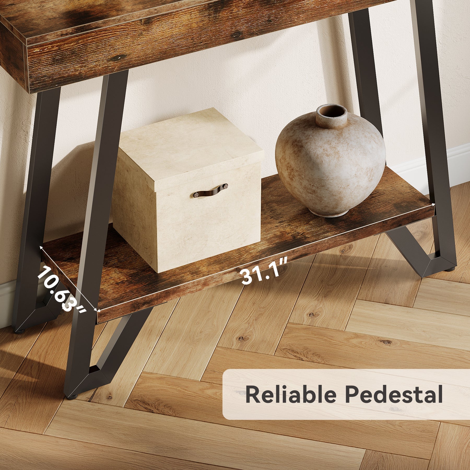 103cm Industrial Console Table with Geometric Metal Frame, 2-Tier Rustic Entryway Sofa Table