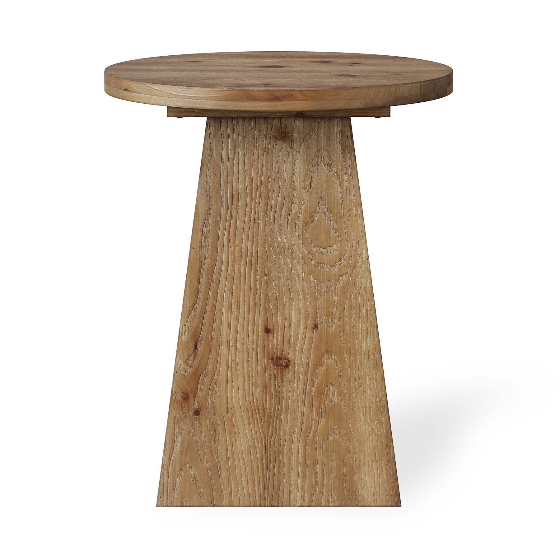 48cm Solid Wood End Table with Trapezoid Base, Round Side Table for Living Room Small Spaces