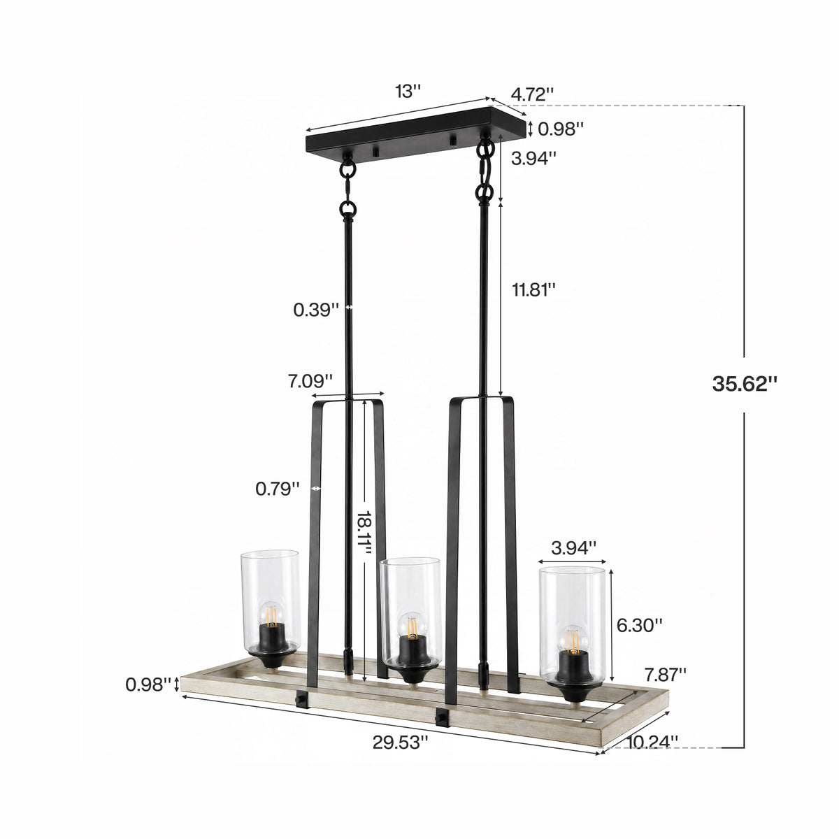 3-Light Black Industrial Pendant Light, Vintage Chandelier
