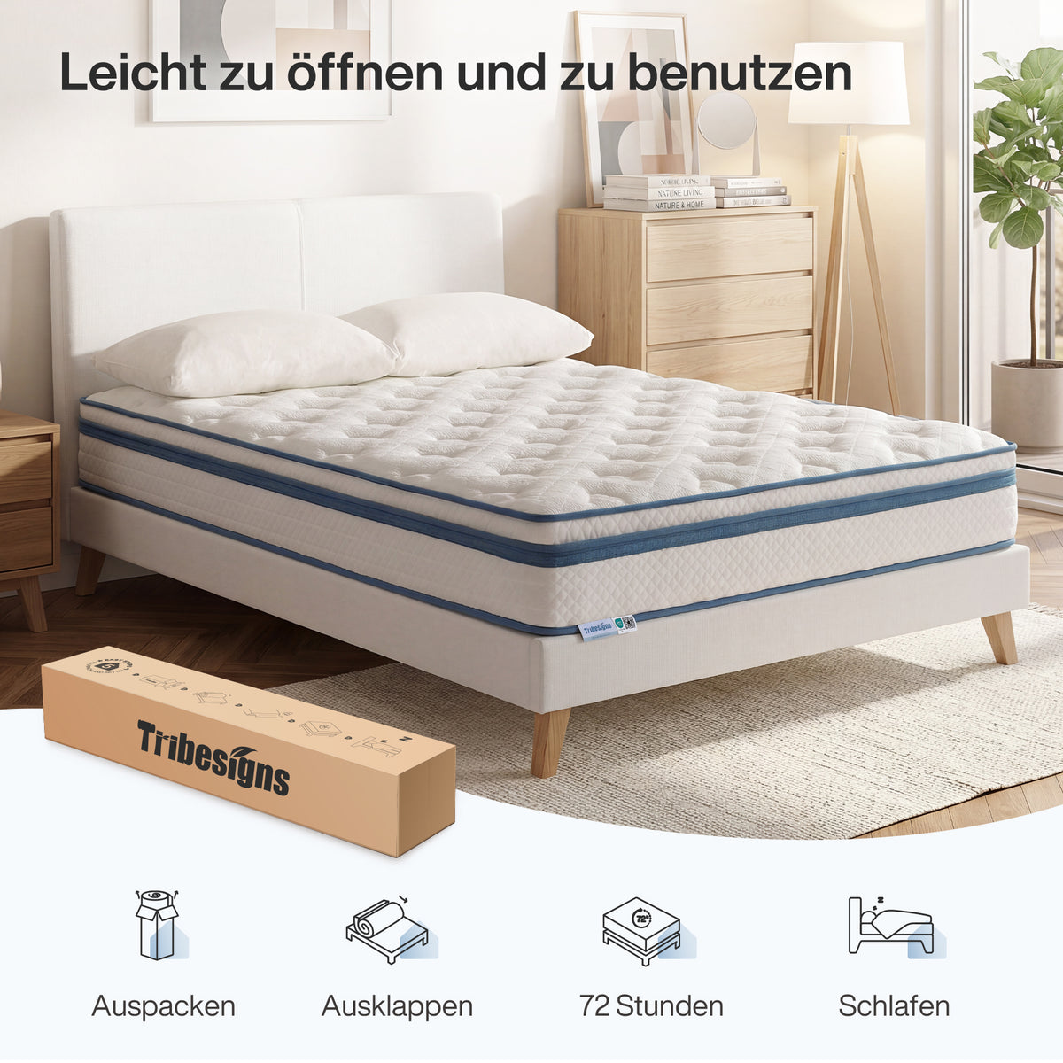 Tribesigns H3 Pocket Spring Mattress, medium firmness, 7-zone orthopaedic memory foam mattress with gel