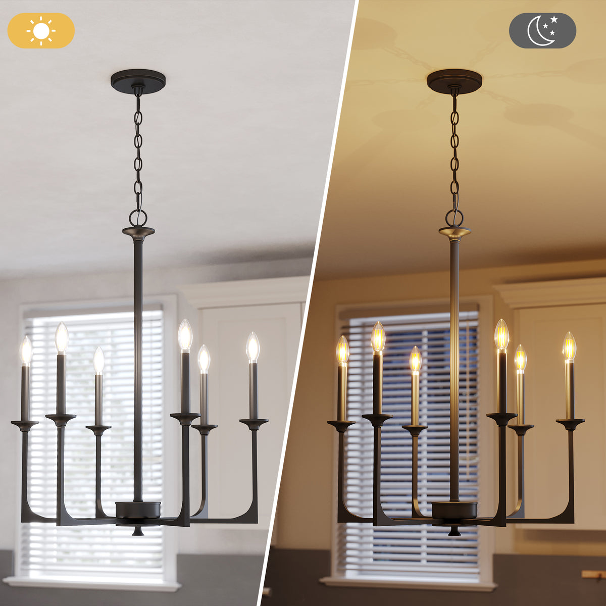 6-Light Black Wagon Wheel Chandelier, Modern Candle Pendant Light