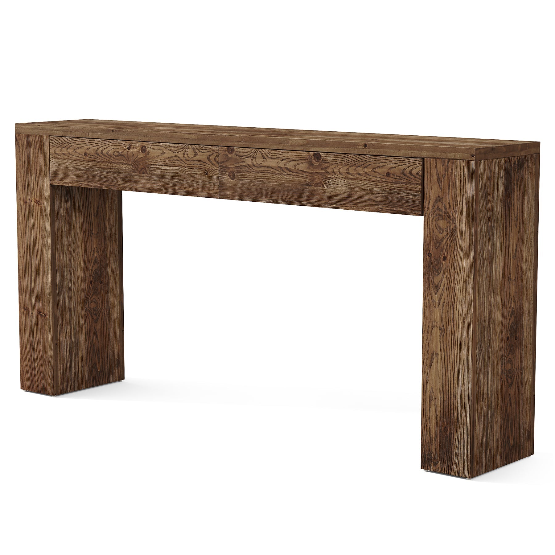 63" Solid Wood Console Table with Hidden Storage Drawers, Sofa Table Behind Couch