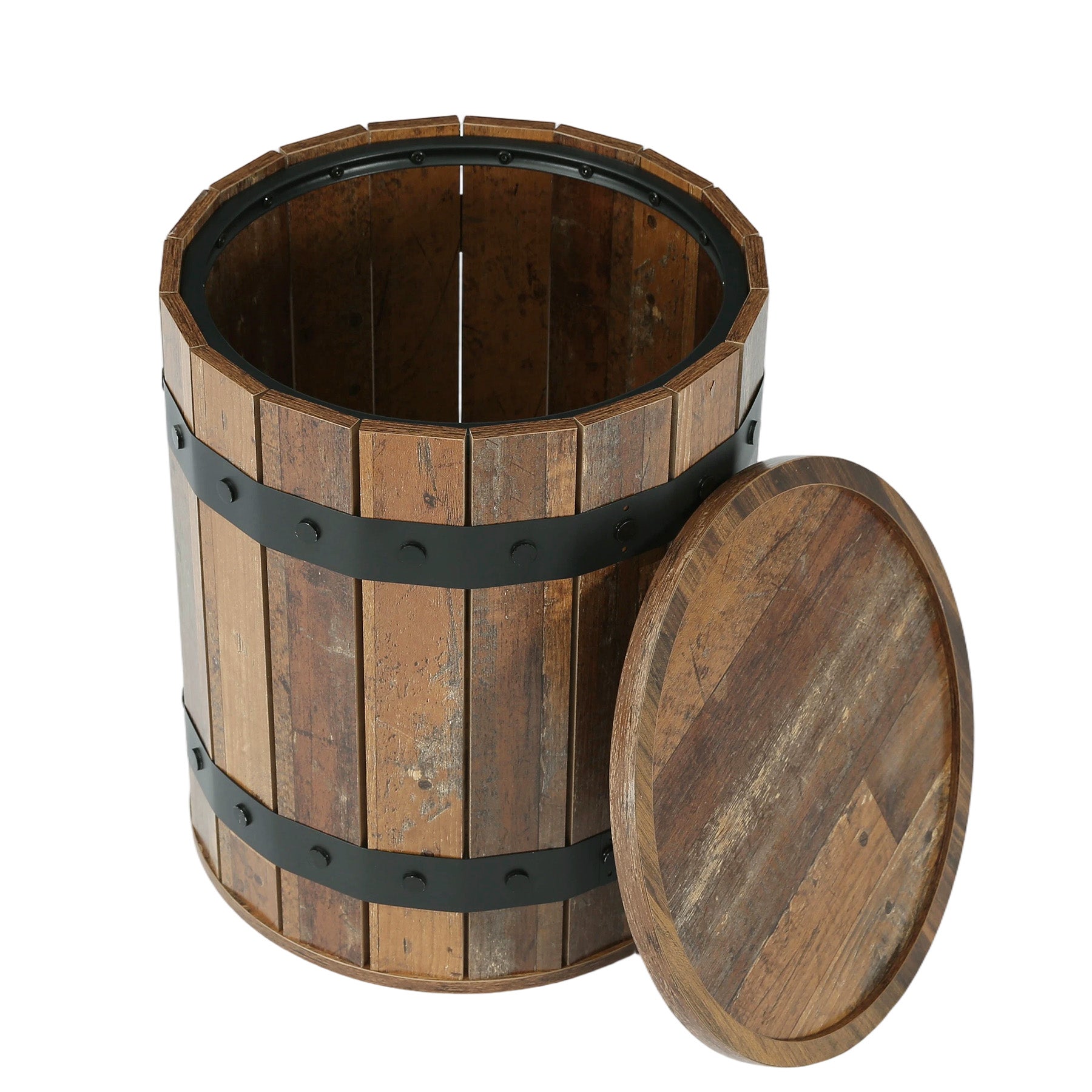 50cm Barrel Side Table with Hidden Storage, Round Wood End Table with Lid for Living Room and Bedroom