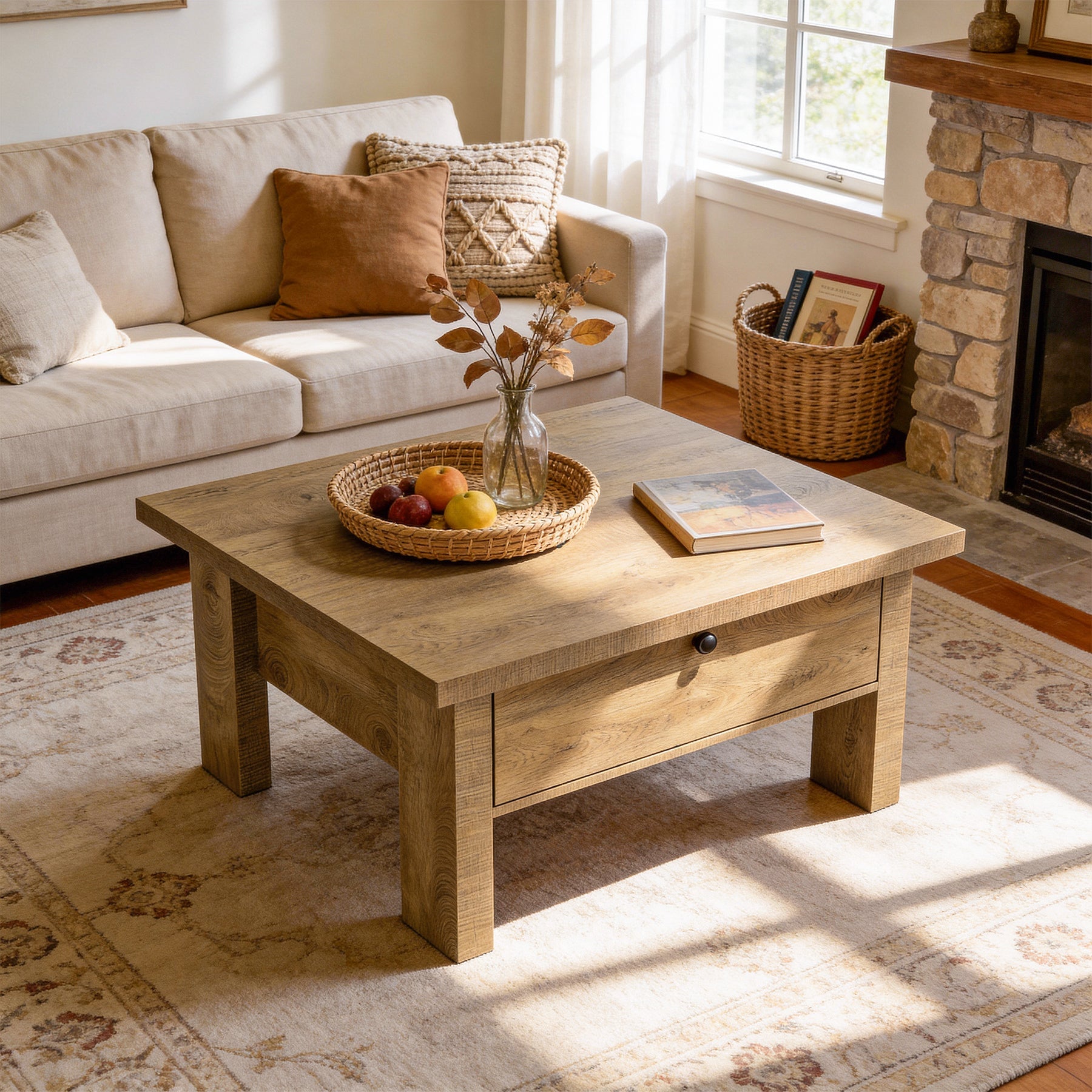 31.5" Coffee Table, Square Center Tea Table with Storage Drawer