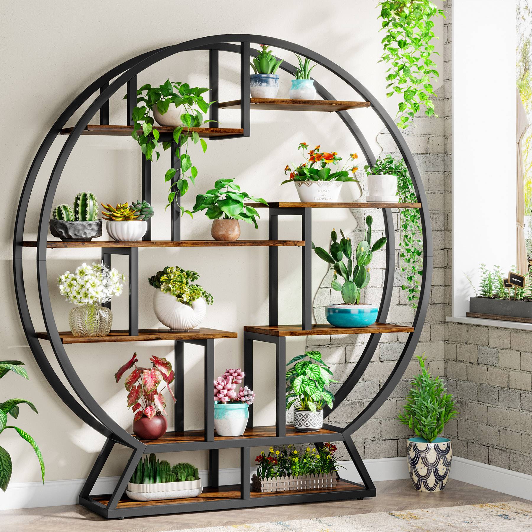 63" Round Plant Stand, Flower Pot Plant Rack with 8 Shelves