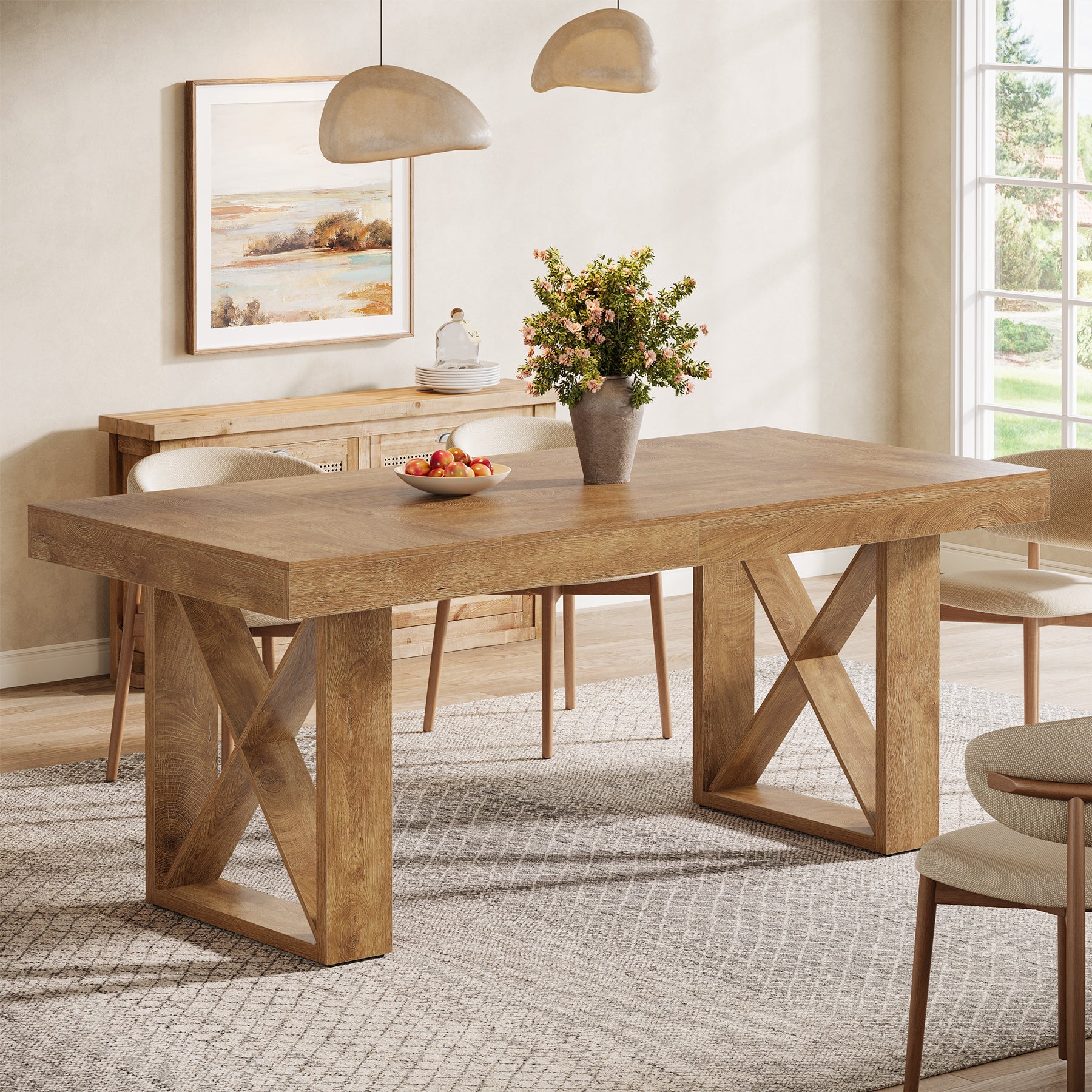 63" Dining Table for 4 People, Farmhouse Kitchen Table with Thick Top for Dining Room Living Room