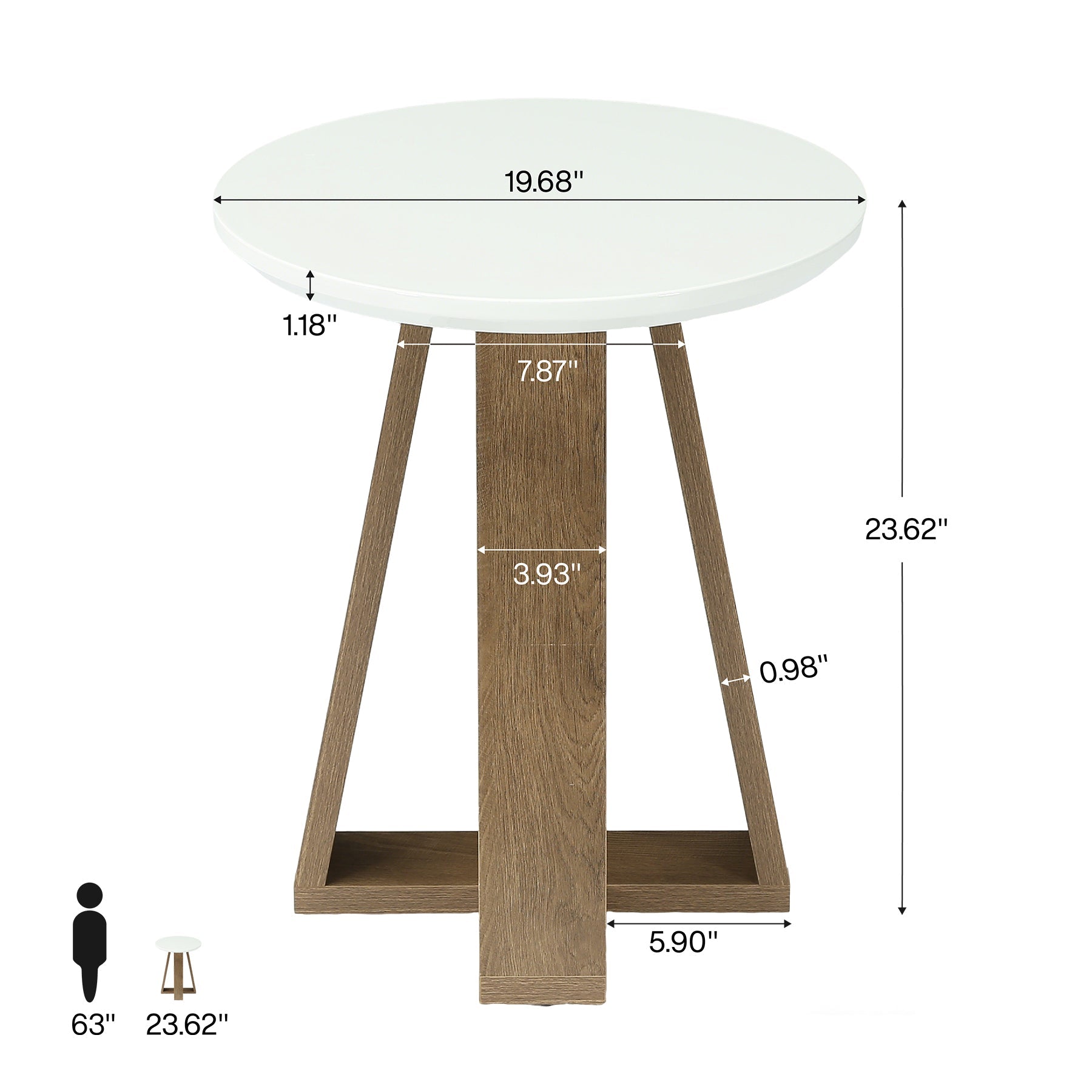 50cm Round End Table, Modern Side Table Small Accent Table for Living Room