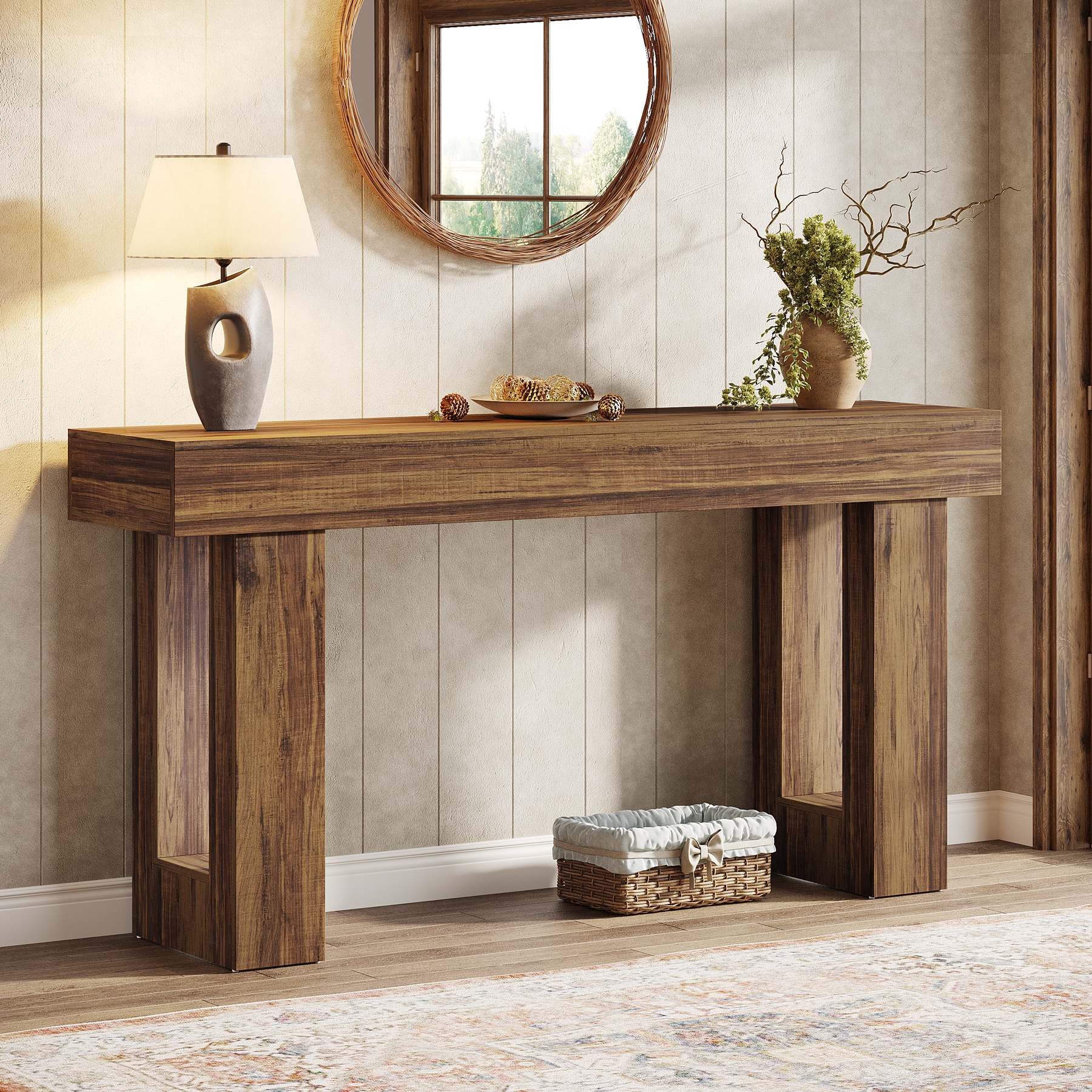 160cm Rustic Wood Console Table, Farmhouse Sofa Table