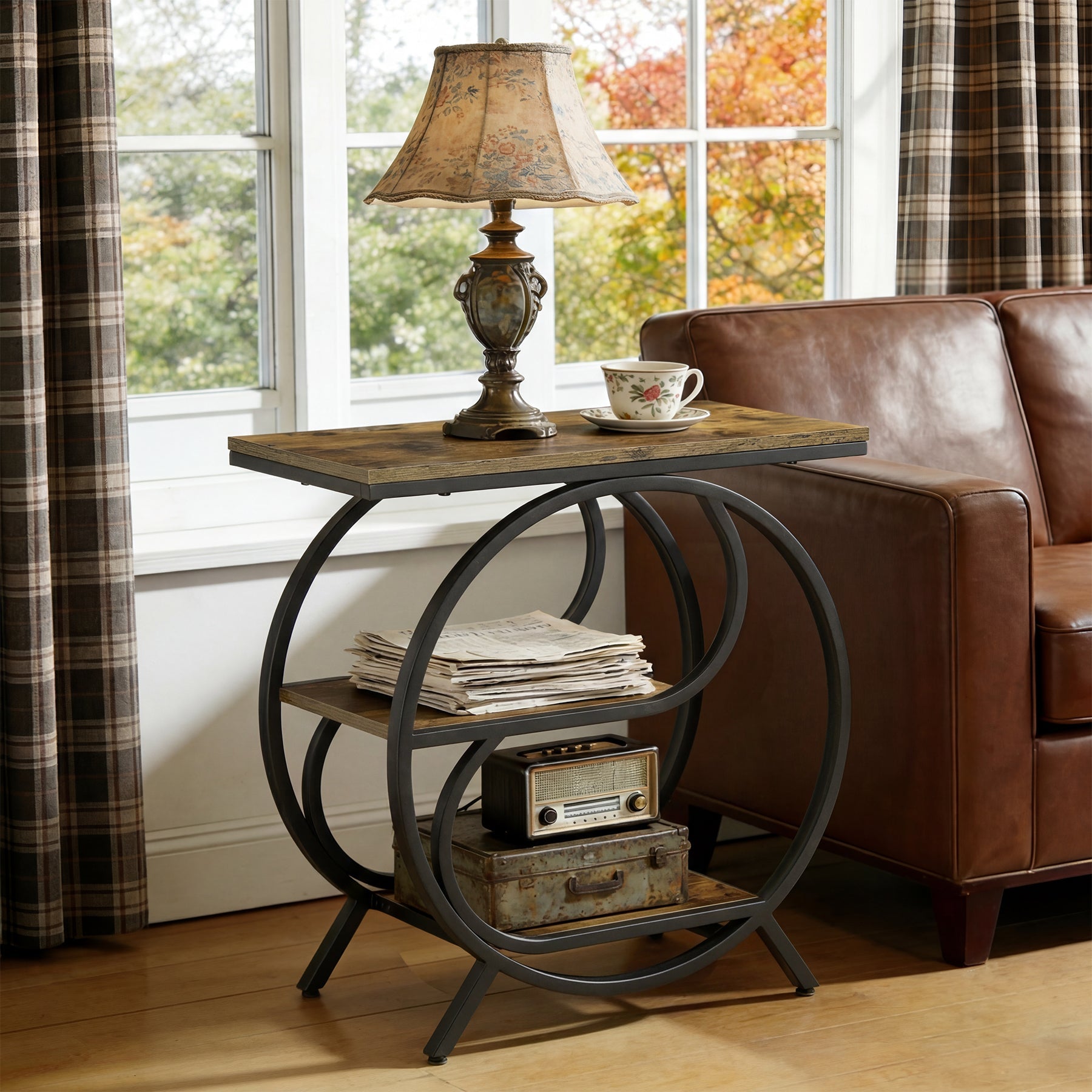 60cm Industrial 3-Tier End Table, Rustic Brown Rectangle Side Table