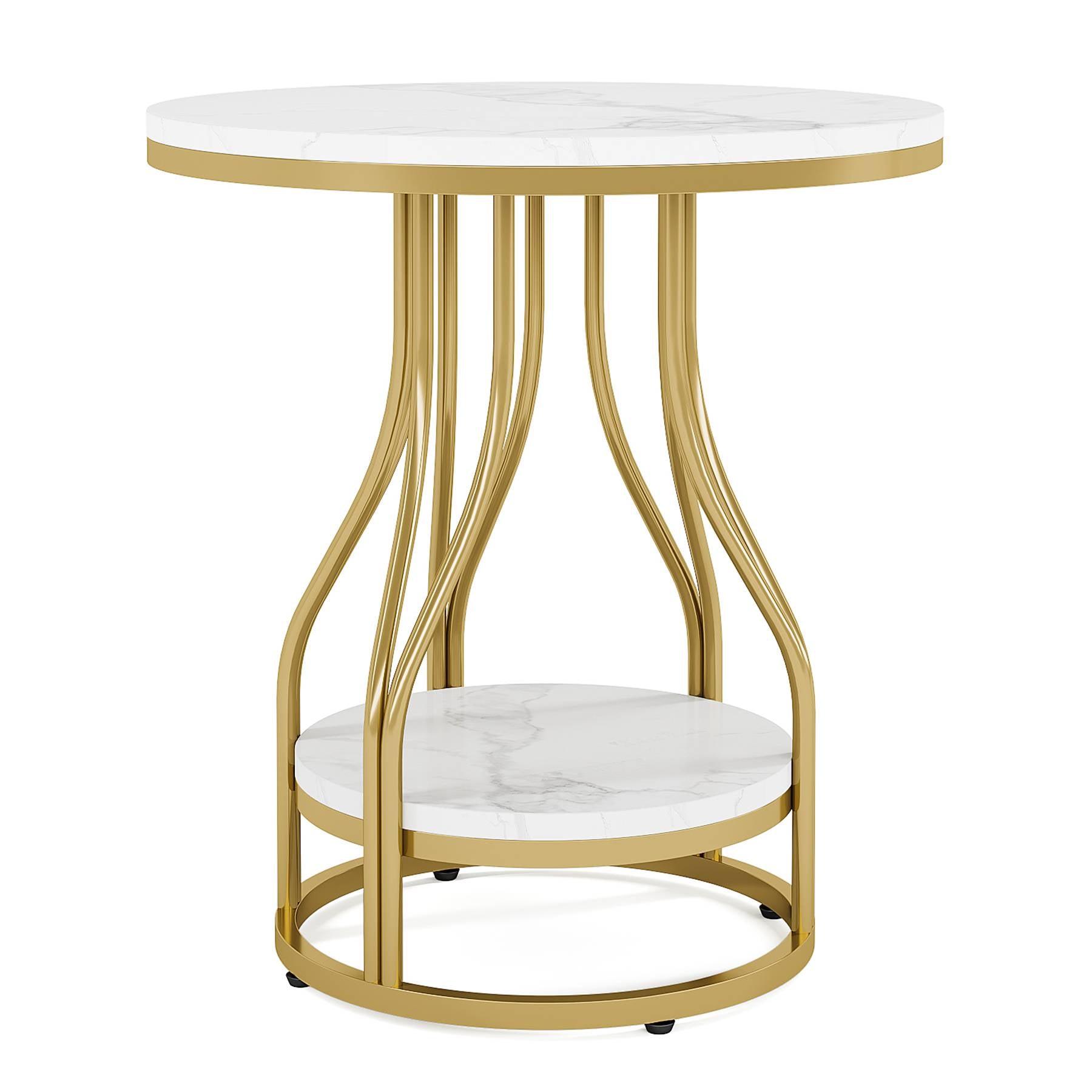 End Table, Round 2-Tier Sofa Side Table with Metal Frame Tribesigns