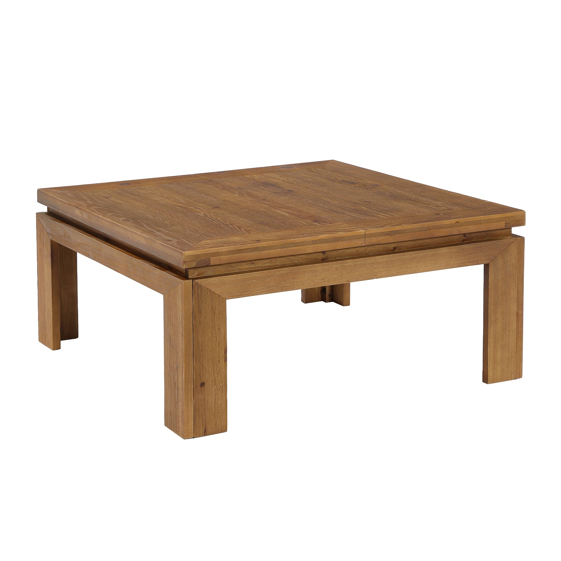 39.4" Solid Wood Coffee Table with Recessed Edge, Square Farmhouse Center Table for Living Room
