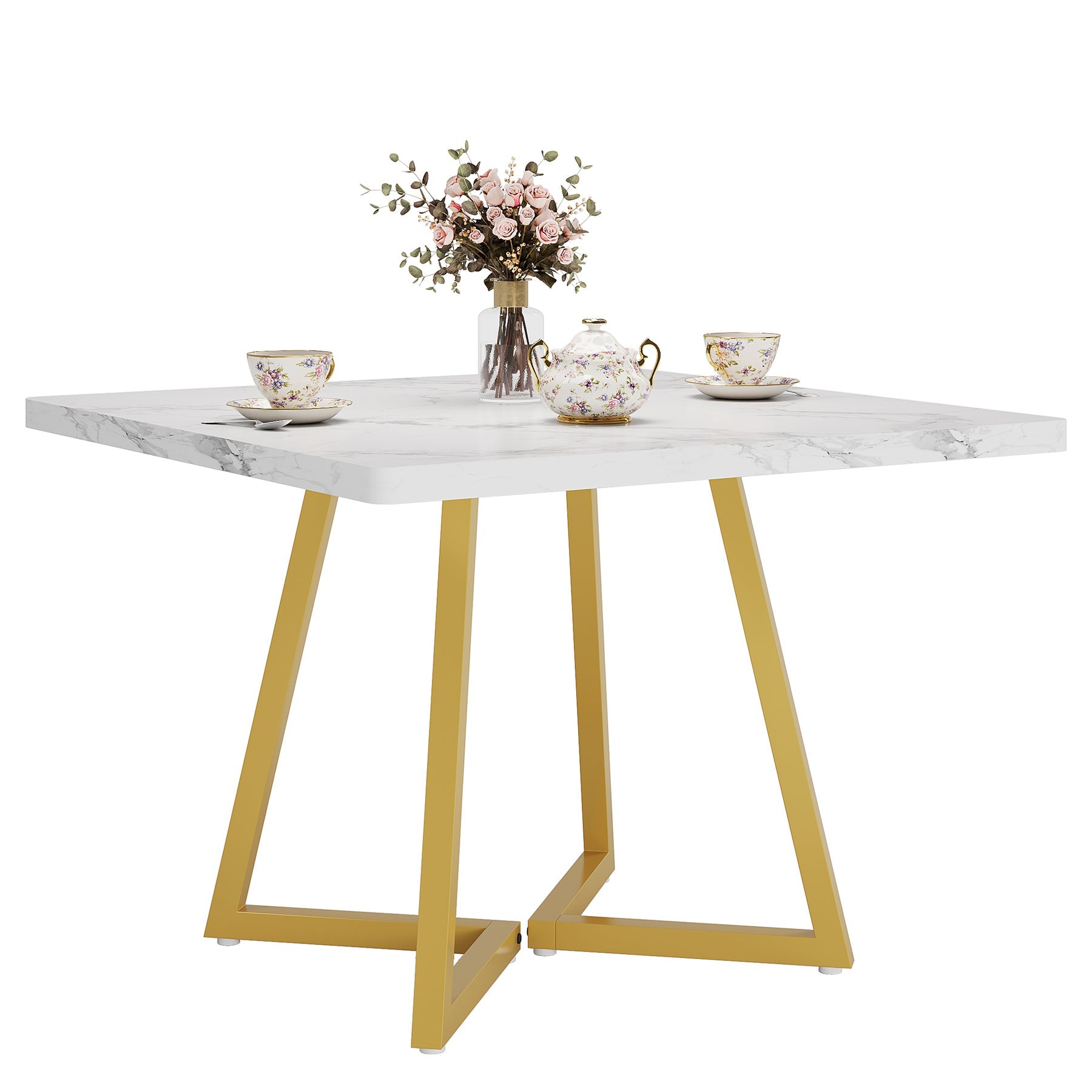 31.5" Square Dining Table, Wood Kitchen Table with Metal Legs for 4
