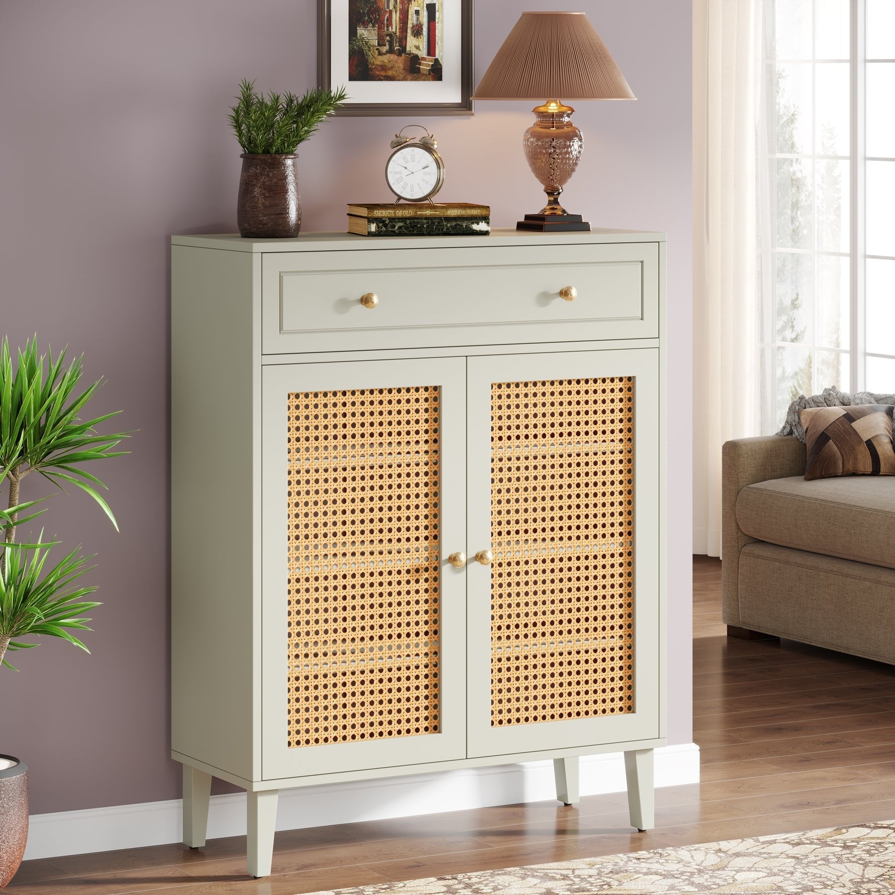 Wooden Storage Cabinet Sideboard with Adjustable Shelves and Drawer Tribesigns
