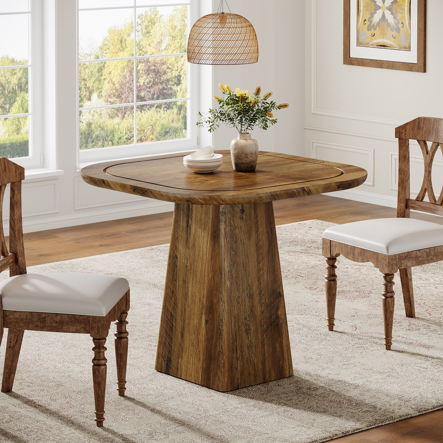 31.5" Square Dining Table for 2-4, Kitchen Table with Heavy-Duty Pedestal Base