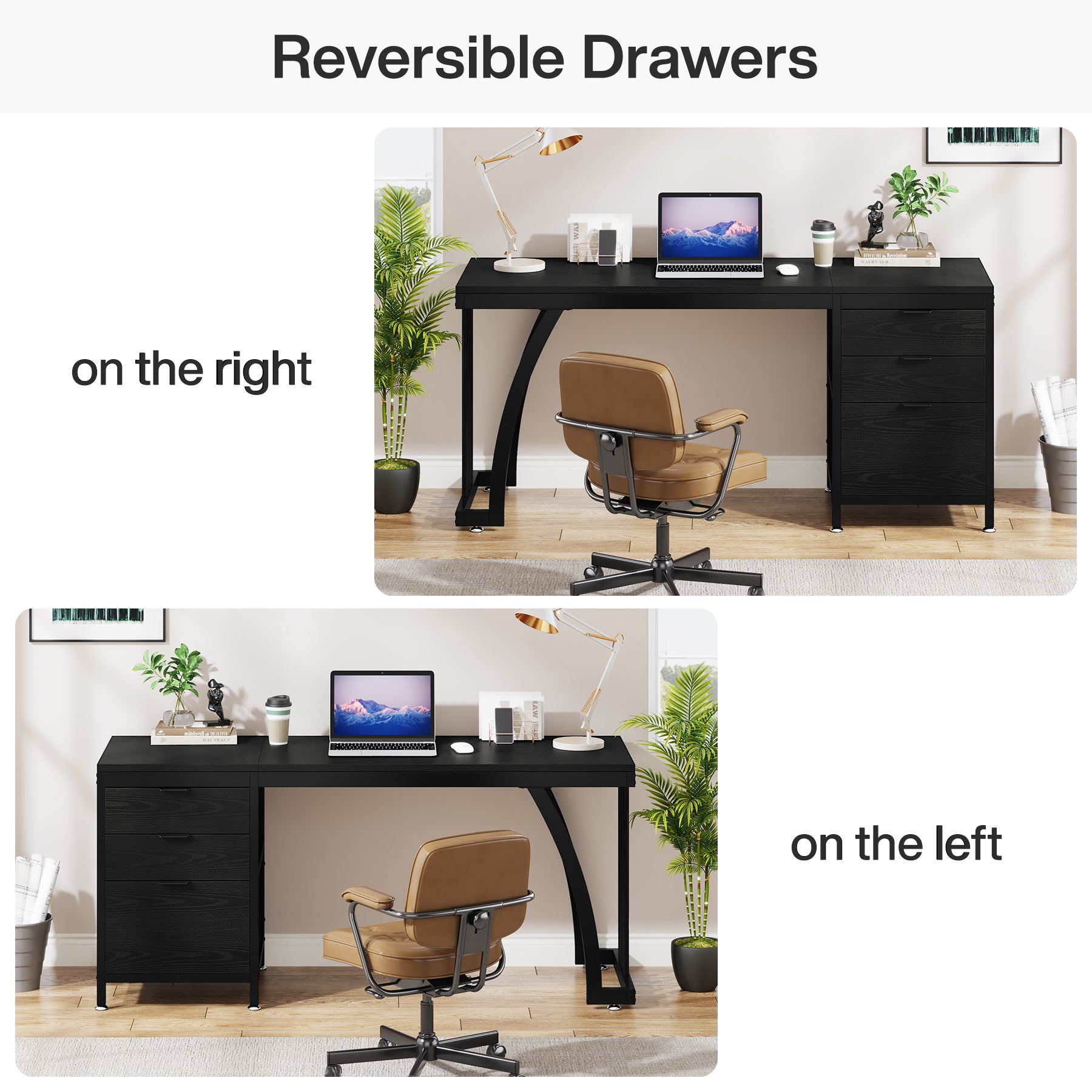 59" Computer Desk with 3 Drawers, Industrial Study Writing Table Workstation with File Storage for Home Office